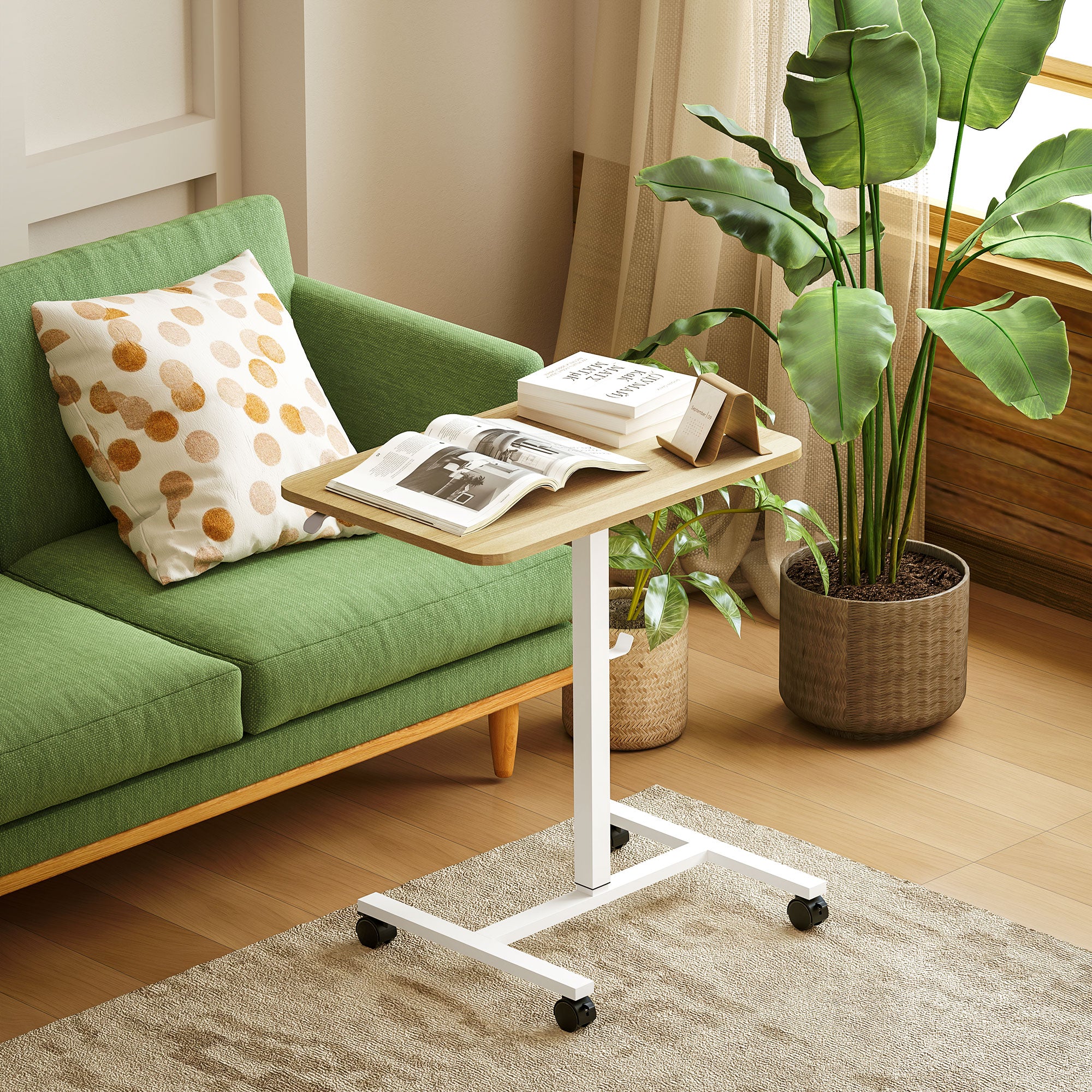 HOMCOM 75-115cm Manual Adjustable Sit-To-Stand Desk - White/Wood-Effect - North Peak Garden Furniture