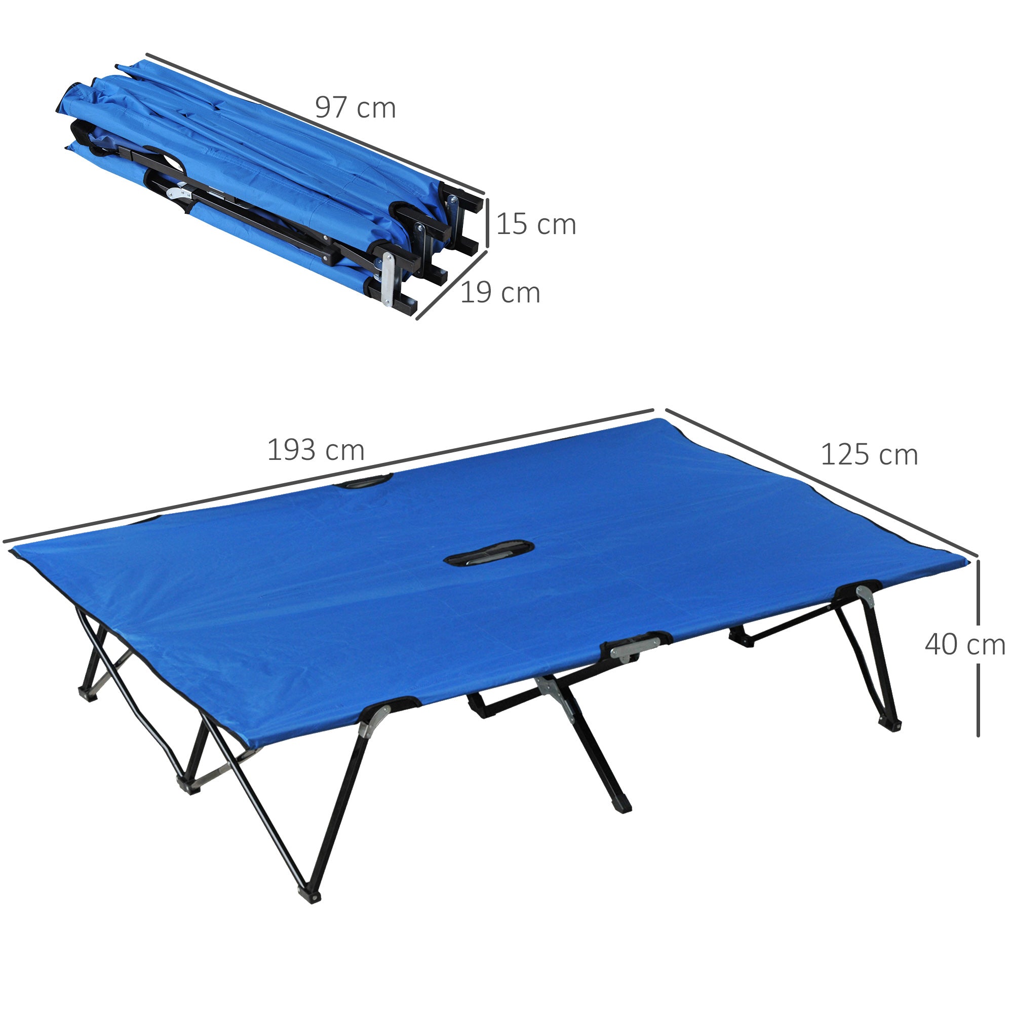 Outsunny Double Camping Bed Camping Cot Foldable Sunbed Outdoor Patio Sleeping Bed Super Light with Carry Bag (Blue) - North Peak Garden Furniture