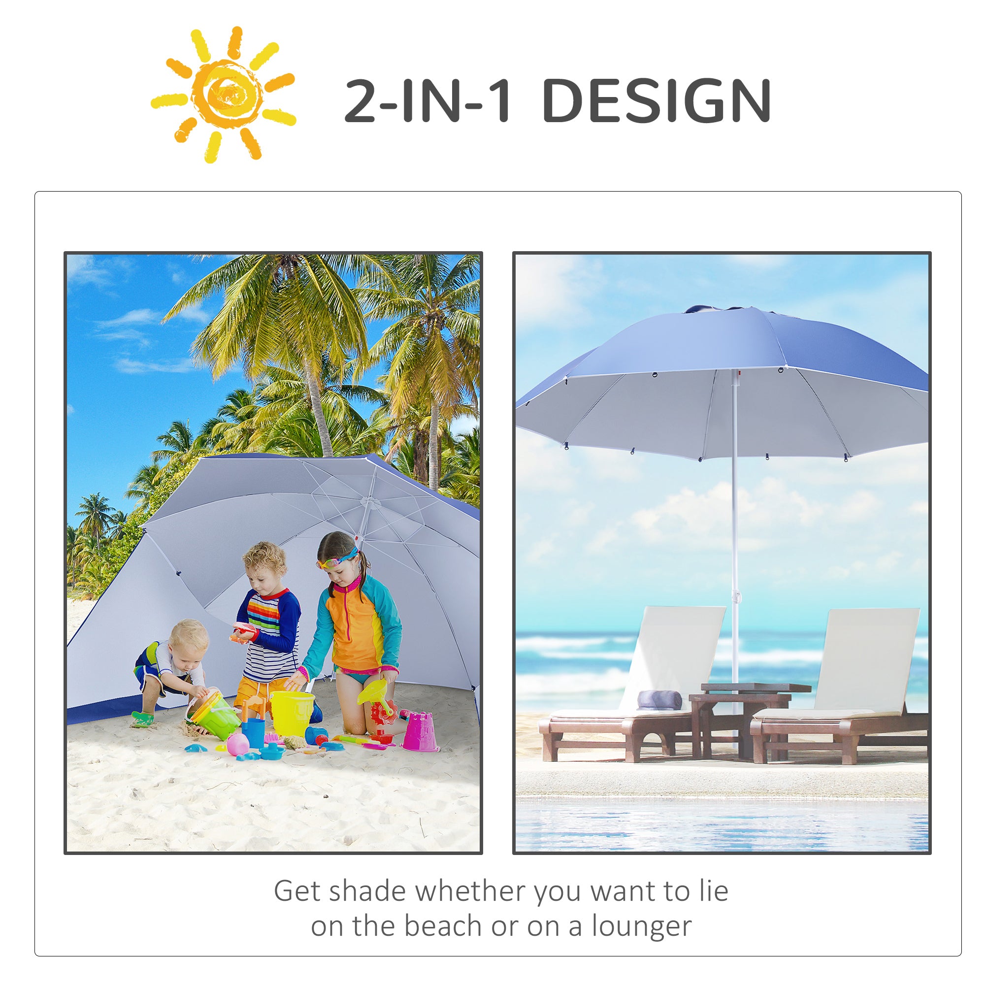 Outsunny 2m Beach Umbrella: UV-Protective Parasol, Coated Blue Polyester & Steel Frame