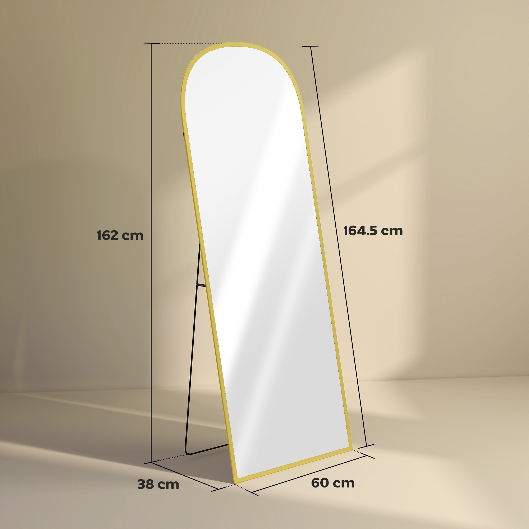HOMCOM 165cm Aluminium Frame Standing Mirror - Gold - North Peak Garden Furniture
