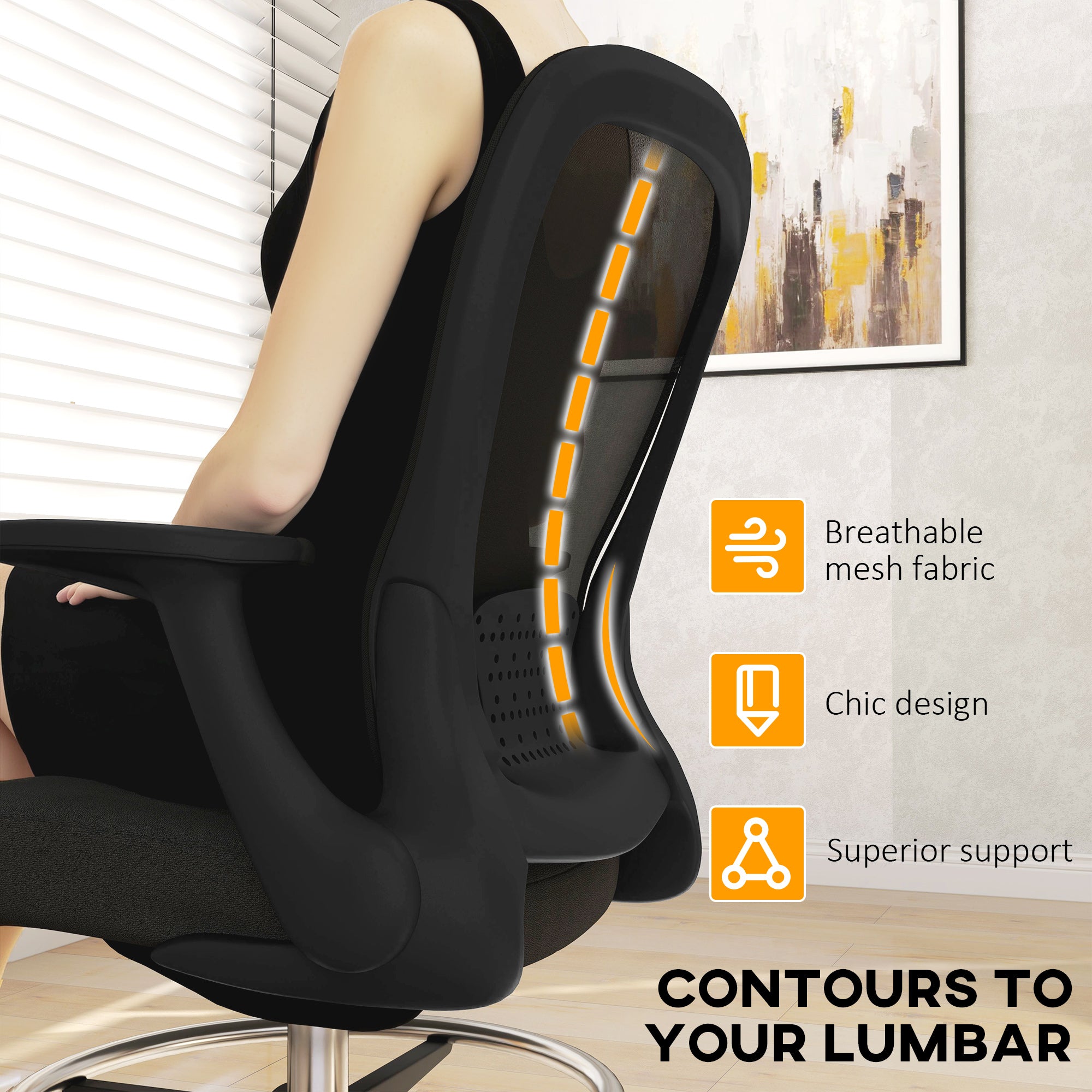 HOMCOM Draughtsman Chair, Mesh Drafting Chair, Ergonomic Office Chair with Flip-up Armrest, Adjustable Foot Ring, Black - North Peak Garden Furniture