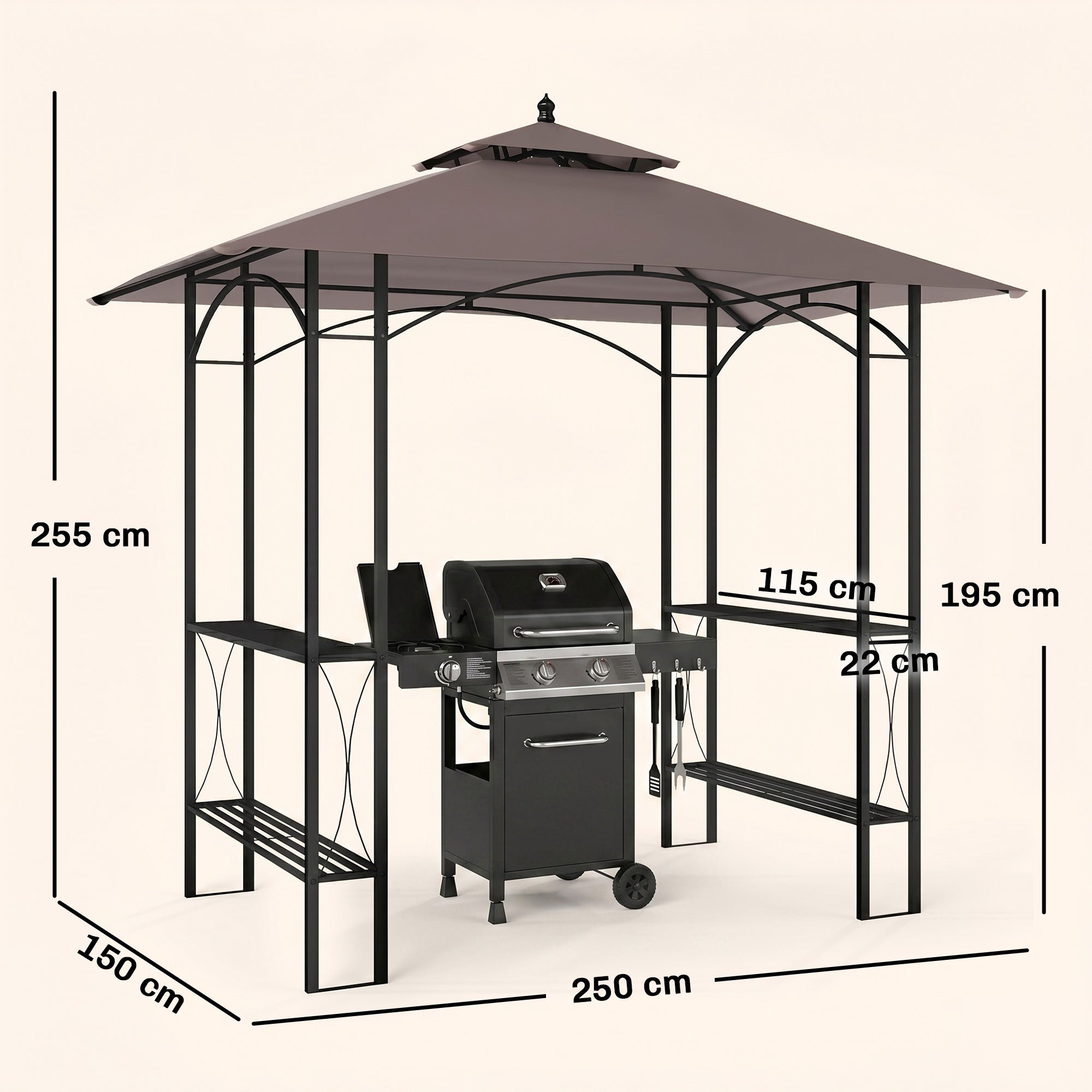 Outsunny 2.5 x 1.5m BBQ Tent Canopy Patio Outdoor Awning Gazebo Party Sun Shelter - Coffee