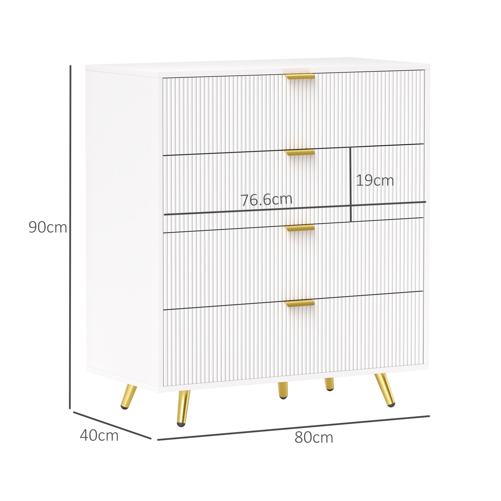 HOMCOM Elegant Four-Drawer Bedside Table - White