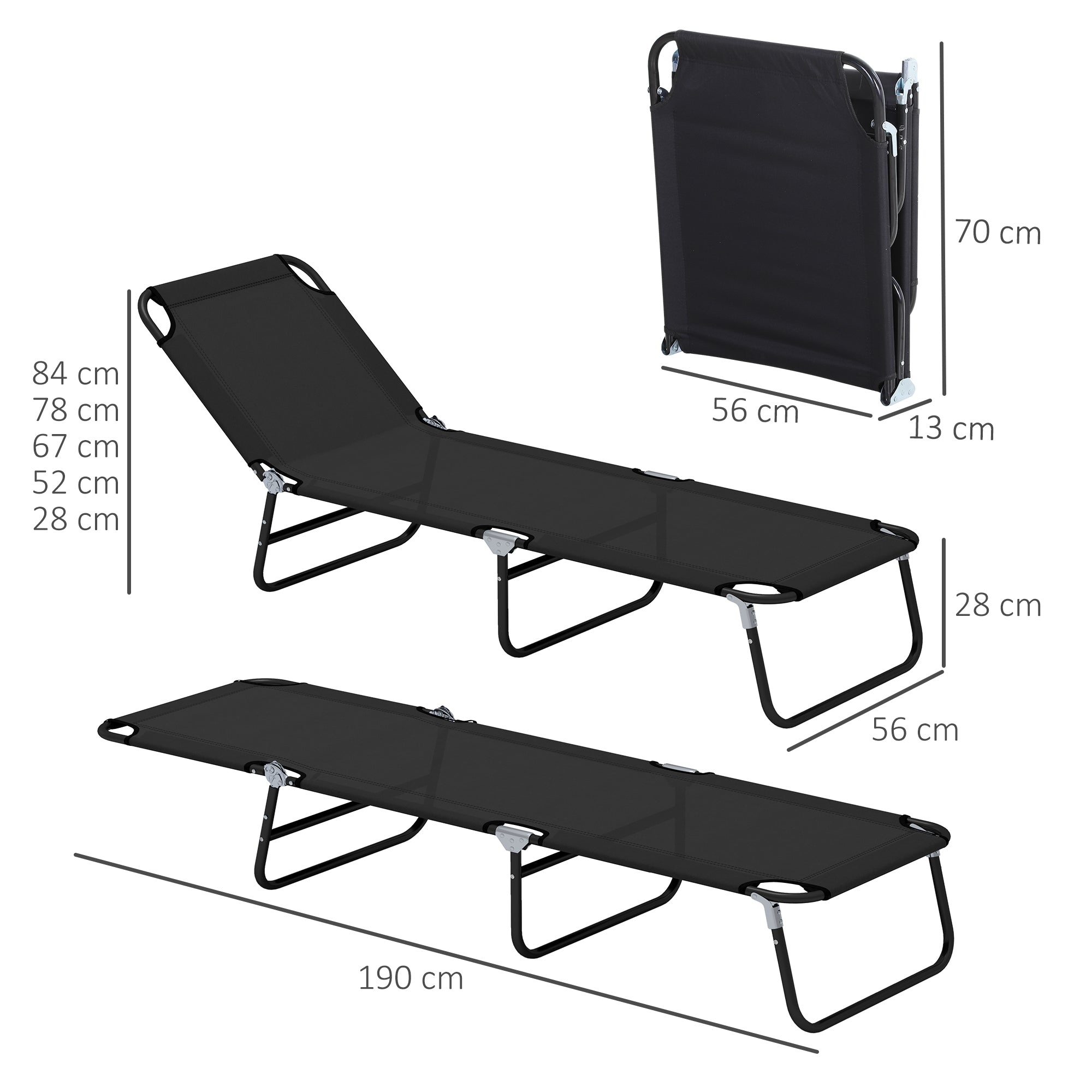 Outsunny Garden Sun Lounger, with Five-Position Back - Black - North Peak Garden Furniture