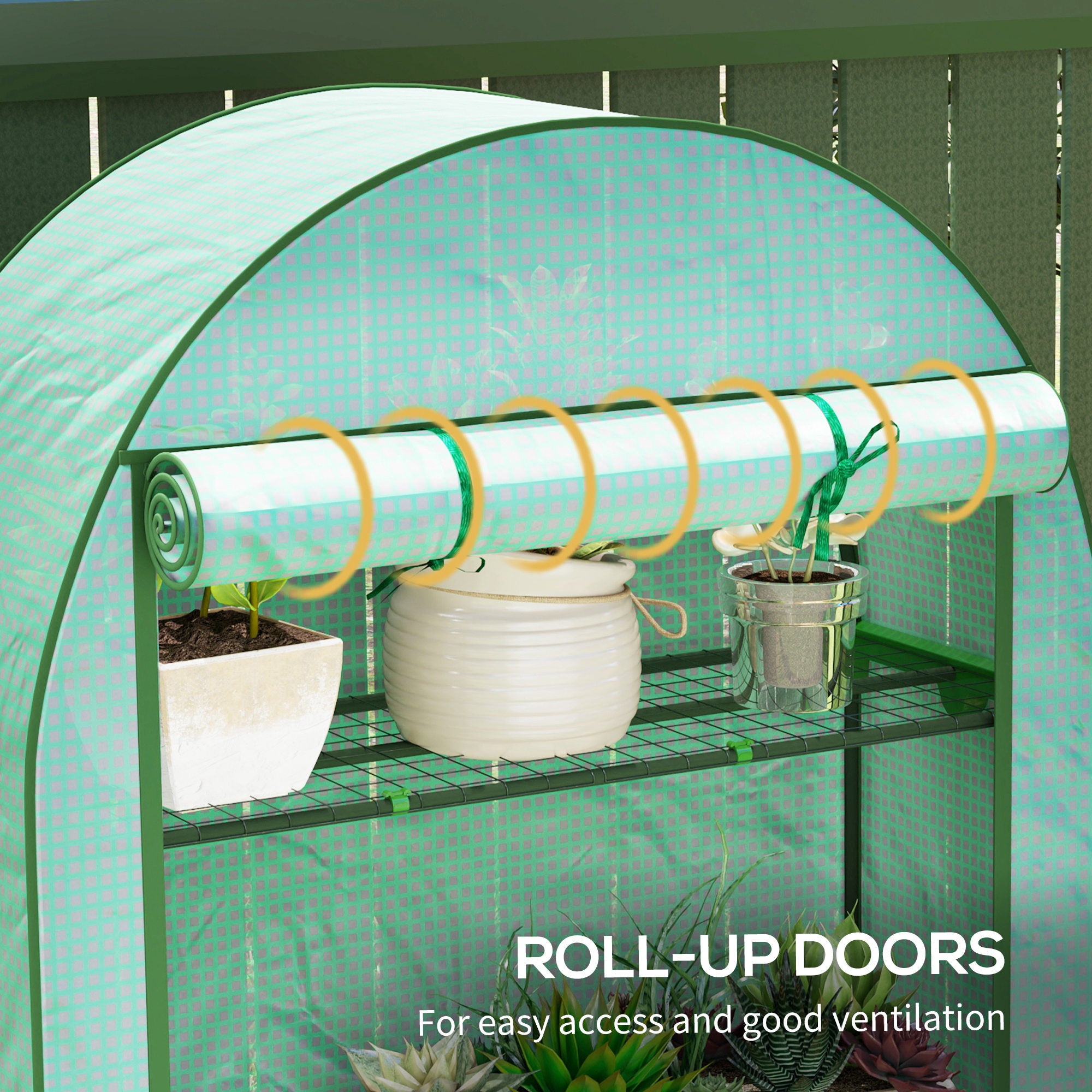 Outsunny 4 Tier Mini Greenhouse with Reinforced PE Cover, Portable Small Greenhouse with Roll-Up Door, 105 x 45 x 160cm, Green - North Peak Garden Furniture