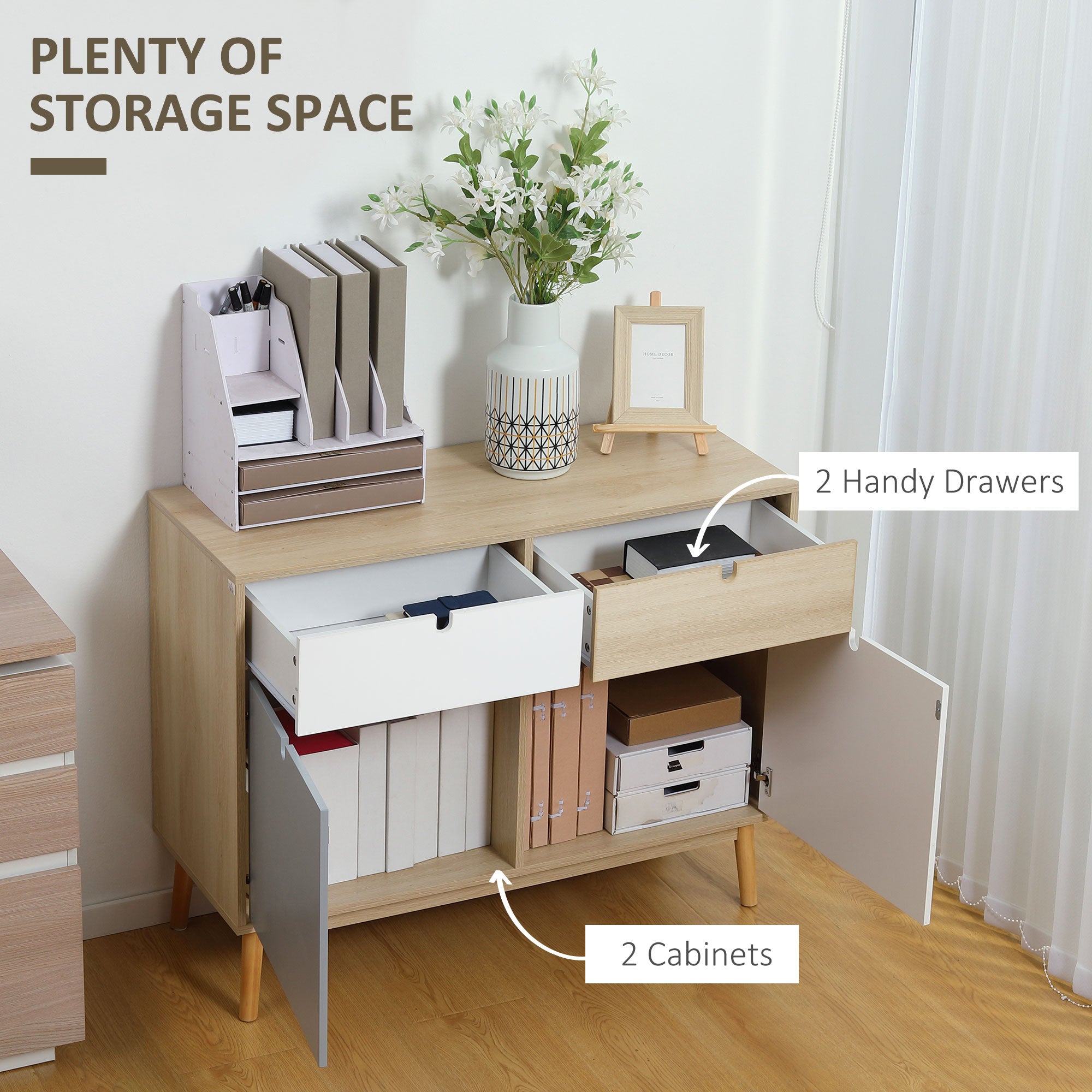 HOMCOM Sideboard, Kitchen Storage Cabinet with Drawers and Door Cupboards for Dining Room, Living Room, Entryway,100W x 40D x 79.5Hcm, Multicoloured - North Peak Garden Furniture