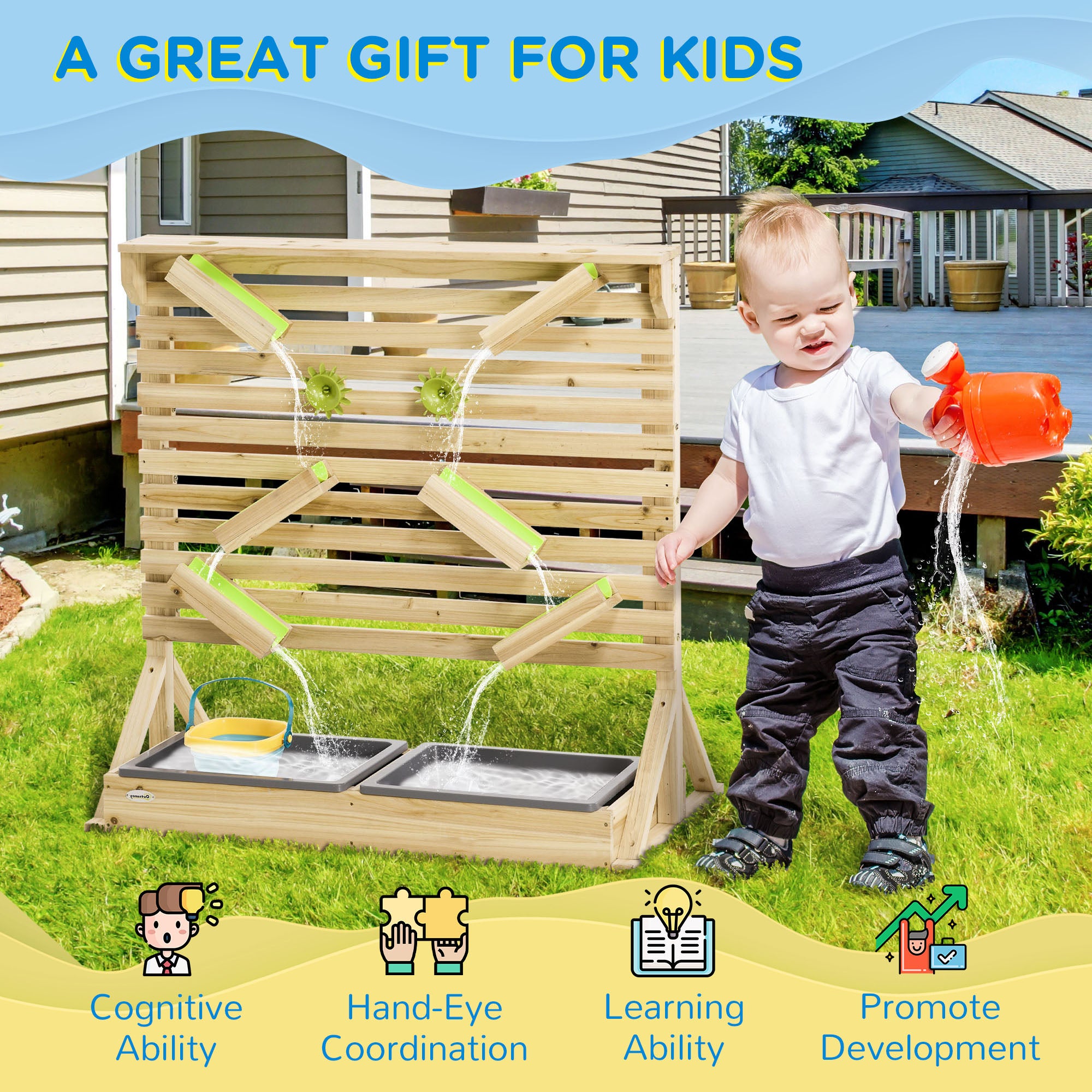 Outsunny Outdoor Kids Running Water and Sand Playset, with 18 Accessories - North Peak Garden Furniture