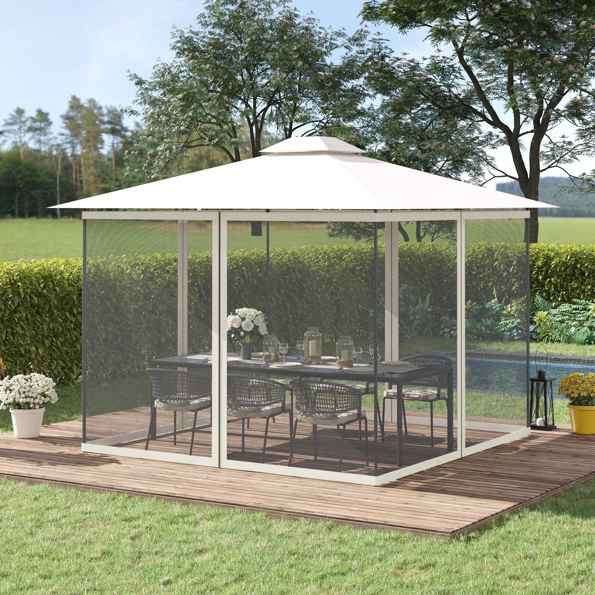 Outsunny 302 x 207cm Universal Replacement Mesh Sidewall Netting for Gazebos and Canopy Tents, (Sidewall Only) White - North Peak Garden Furniture