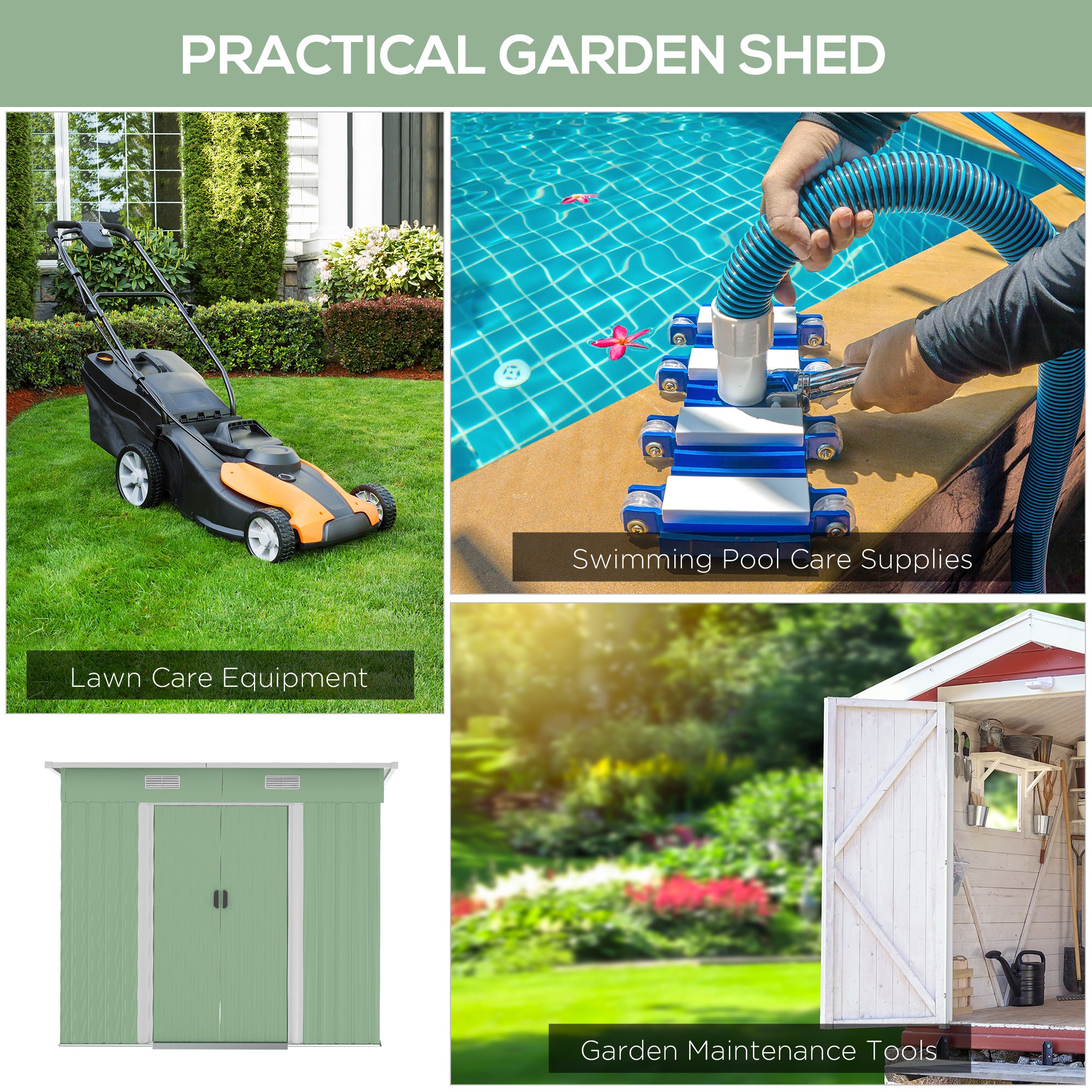 Outsunny 7 x 4ft Outdoor Garden Metal Storage Shed, Tool Storage Box for Backyard, Patio and Lawn, Light Green - North Peak Garden Furniture