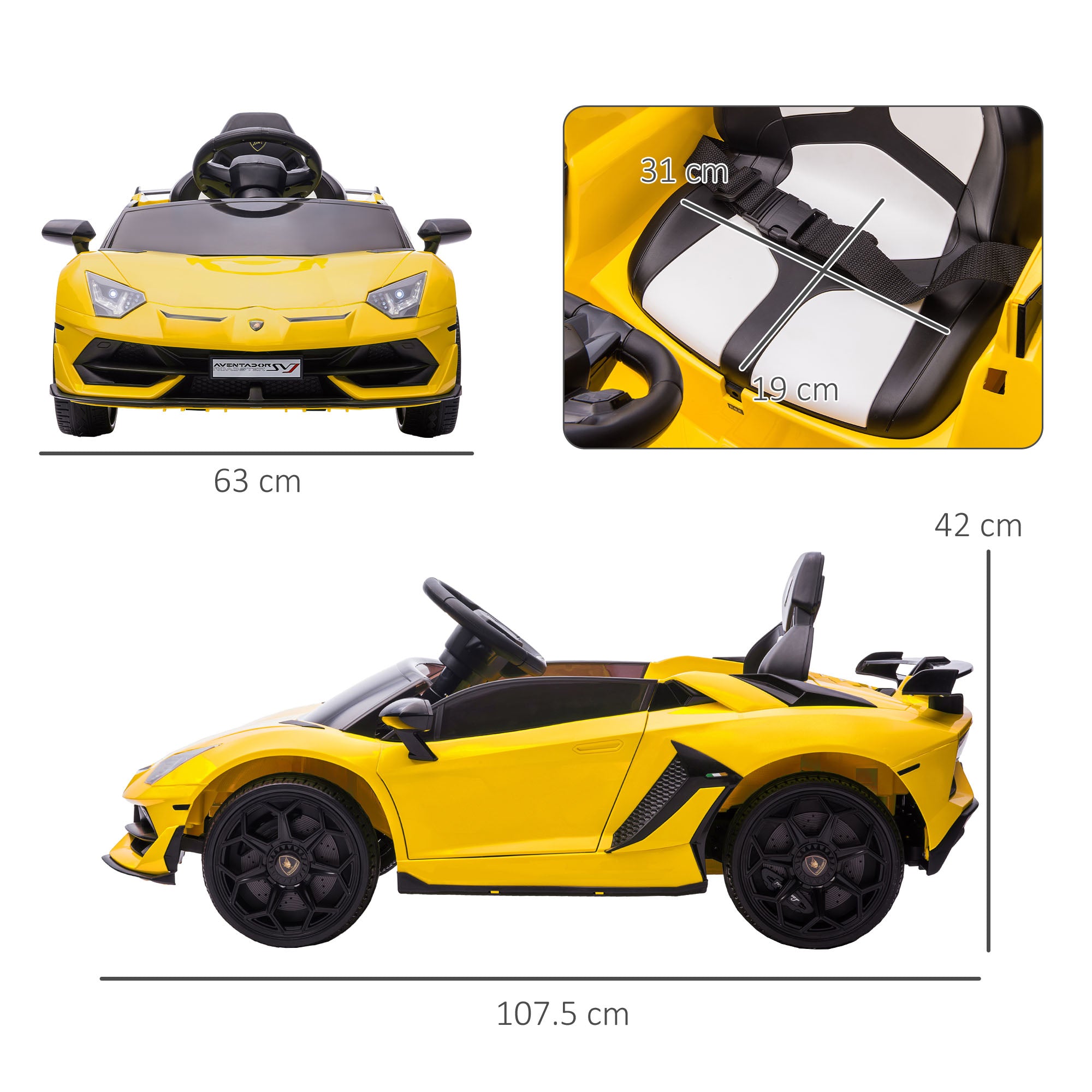HOMCOM Lamborghini Licensed 12V kids Electric Car w/ Butterfly Doors, Remote, Music, Horn, Suspension - Yellow - North Peak Garden Furniture