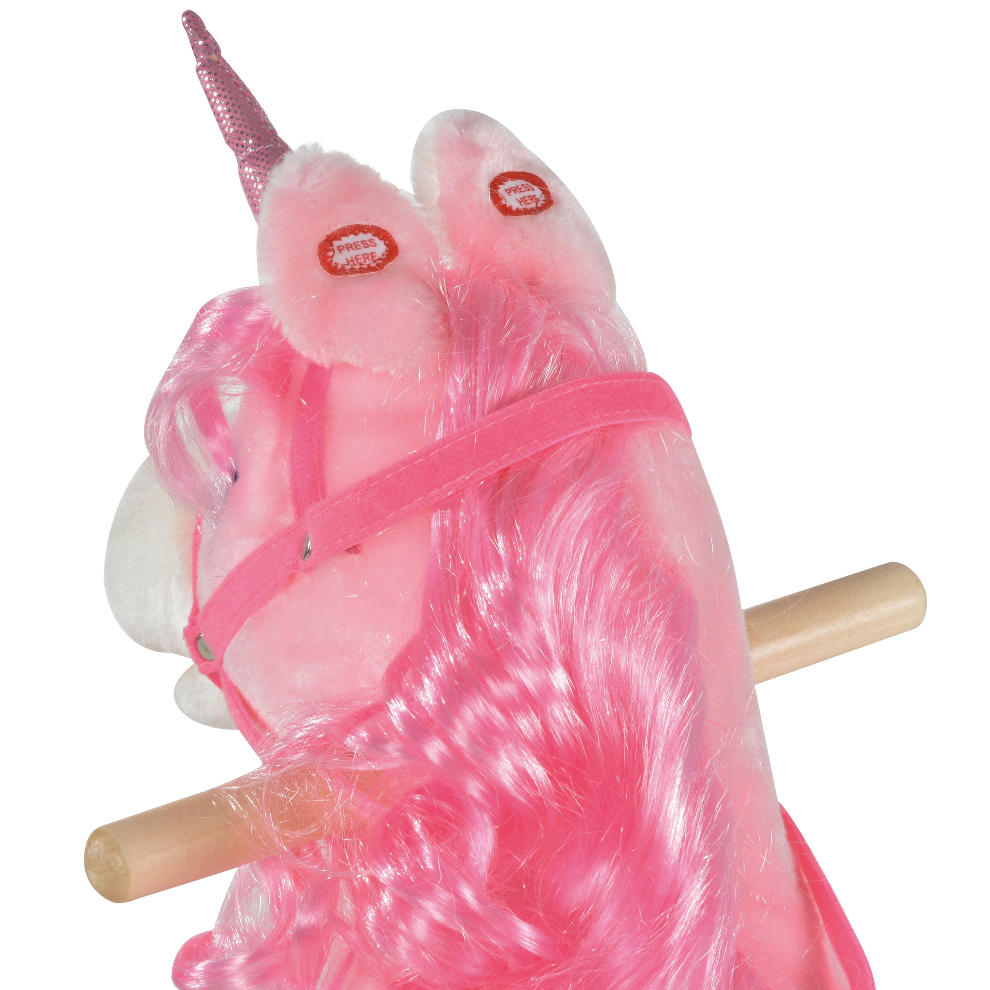 HOMCOM Kids Plush Rocking Horse Ride On Unicorn w/ Sound Moving Mouth Wagging Tail Children Rocker Toy Gift 3-6 Years Pink - North Peak Garden Furniture