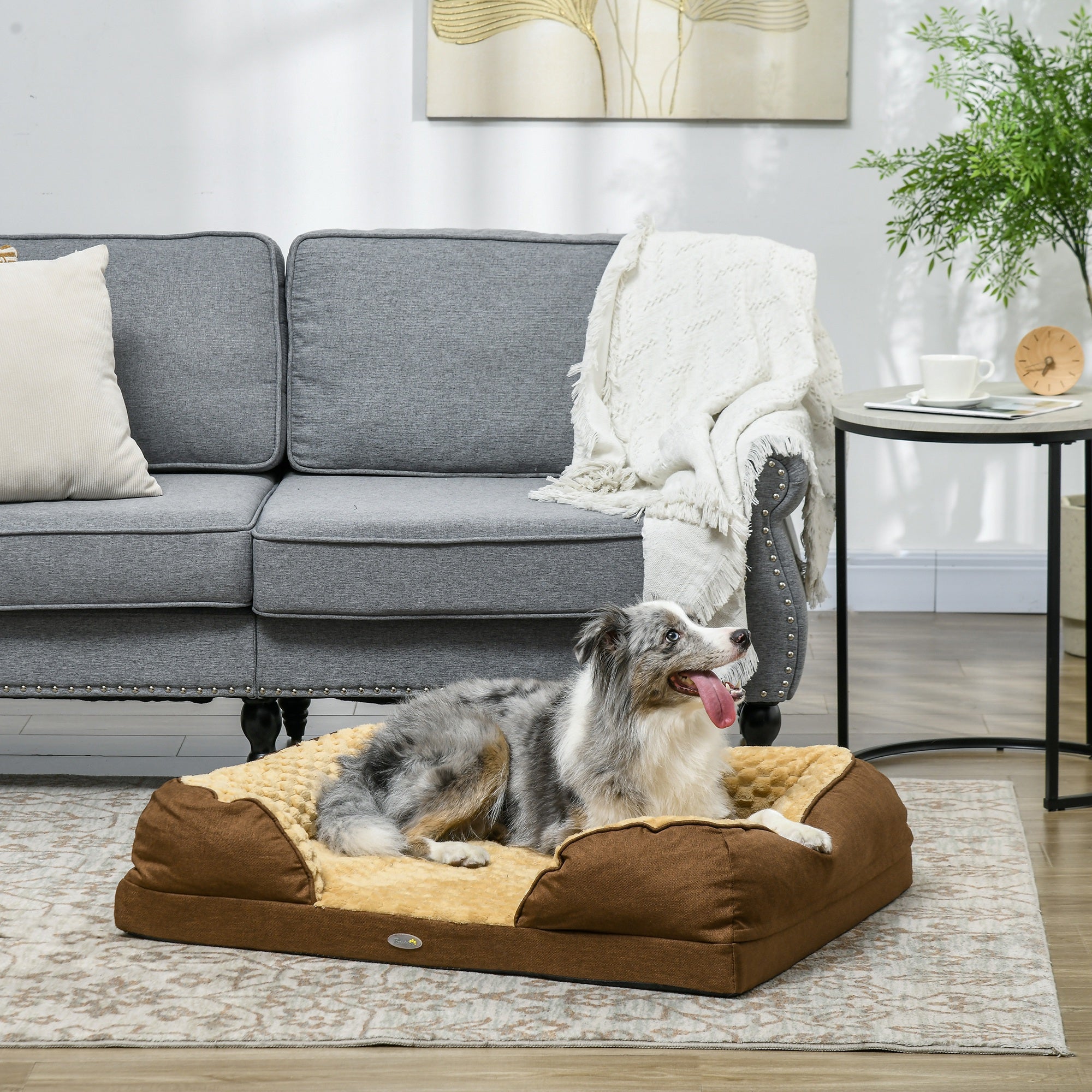 PawHut Calming Dog Bed Pet Mattress w/ Removable Cover, Anti-Slip Bottom, for Medium Dogs, 90L x 69W x 21Hcm - Brown - North Peak Garden Furniture