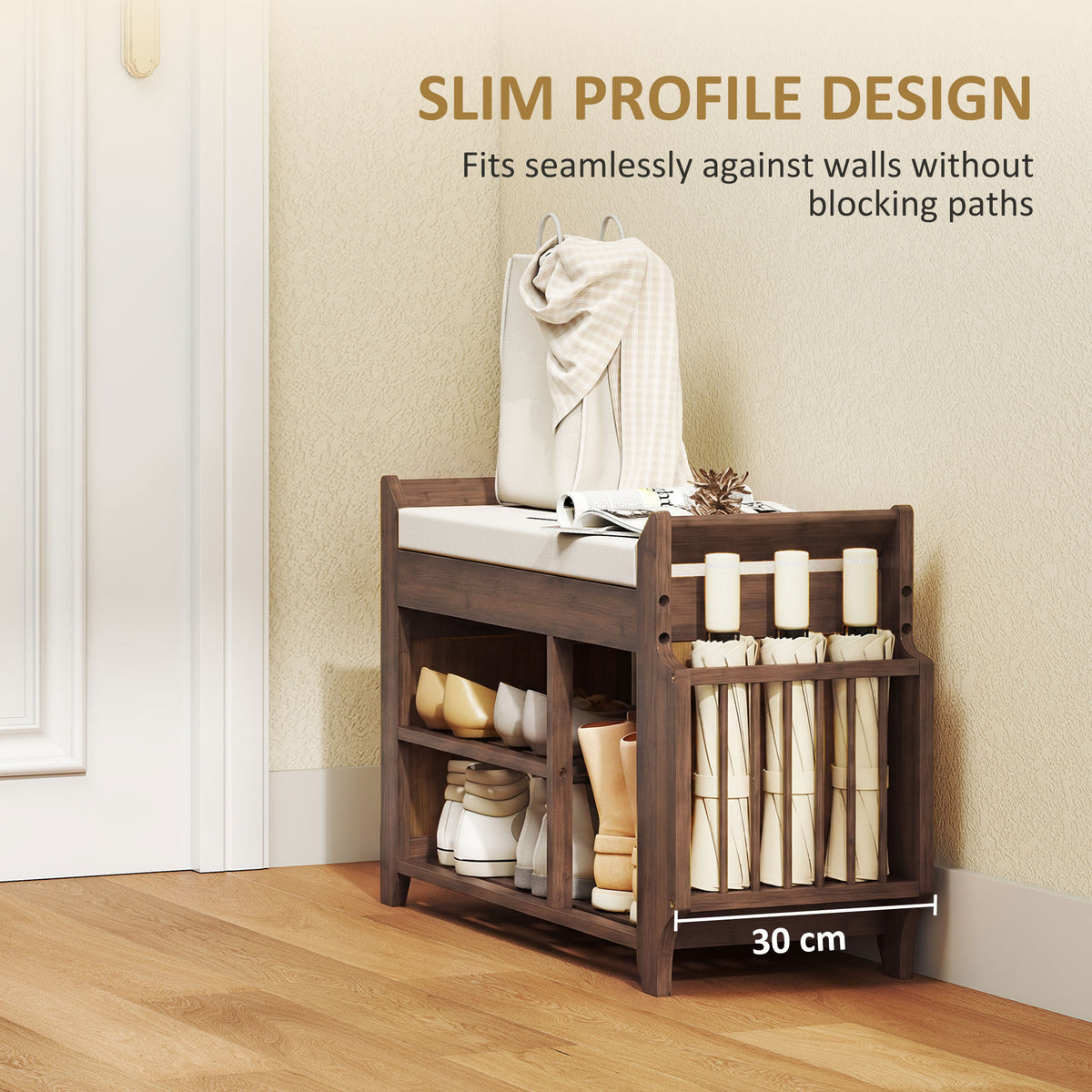 HOMCOM Shoe Bench 2-Tier Boot Section Entryway Storage Bench Cushioned Seat 80 x 30 x 50 cm Dark Brown and Cream
