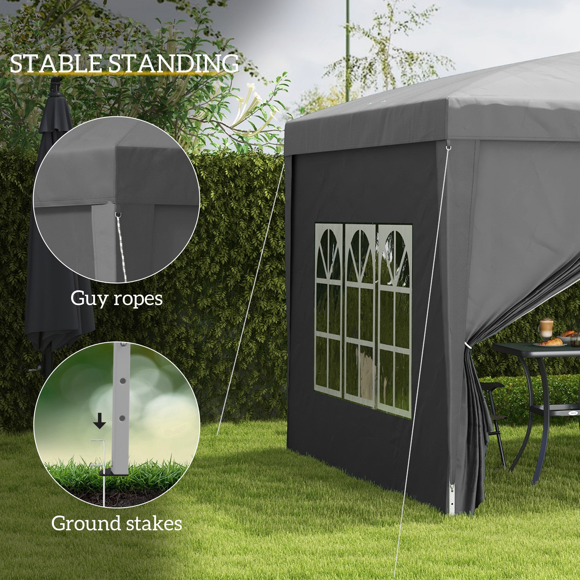 Outsunny 3 x 3 Meters Pop Up Water Resistant Gazebo Wedding Camping Party Tent Canopy Marquee with Carry Bag and 2 Windows, Grey