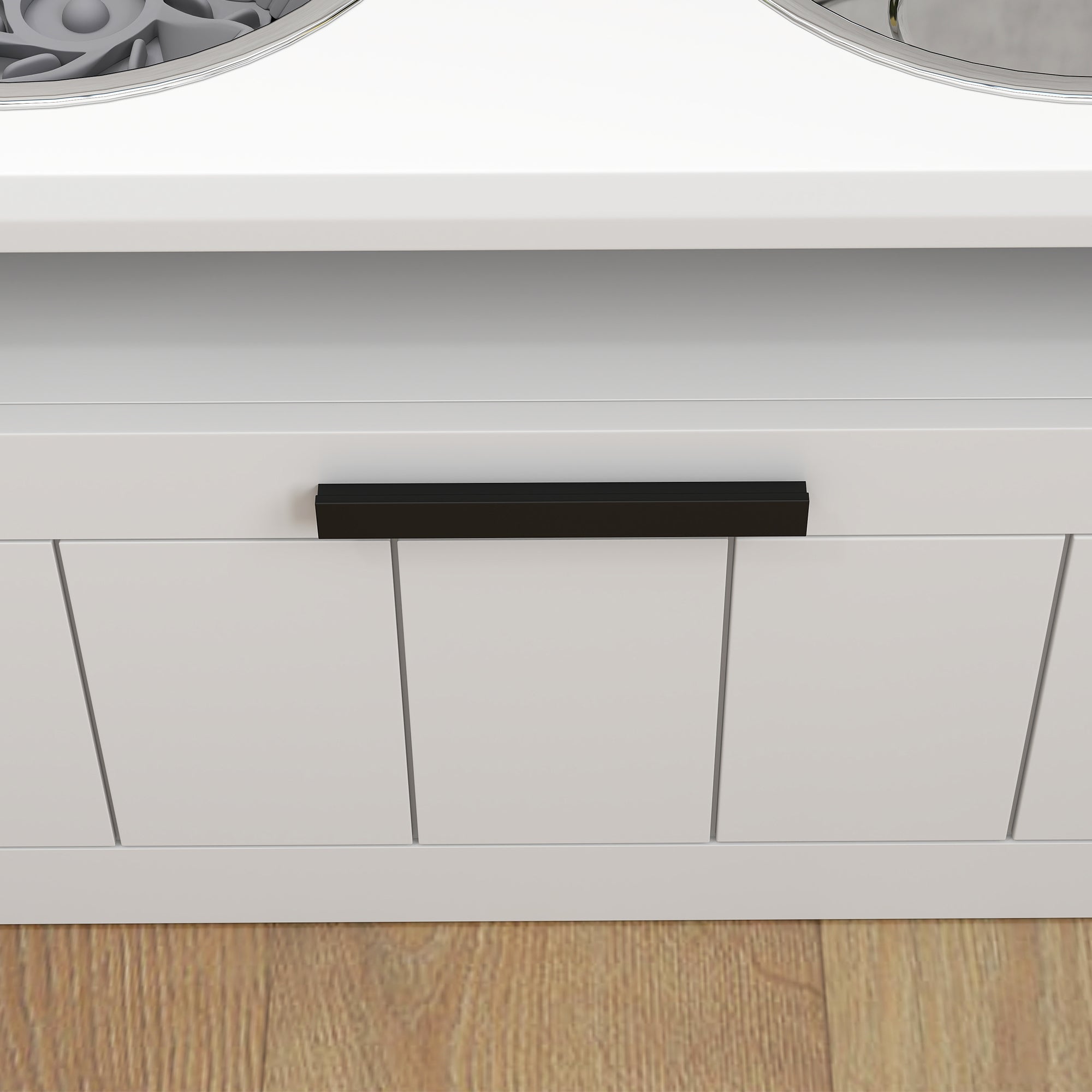 PawHut Raised Dog Bowl with Slow Feeder & 2 Stainless Steel Dog Bowl, 25L Storage Drawer, for Large & Extra Large Dogs, White - North Peak Garden Furniture