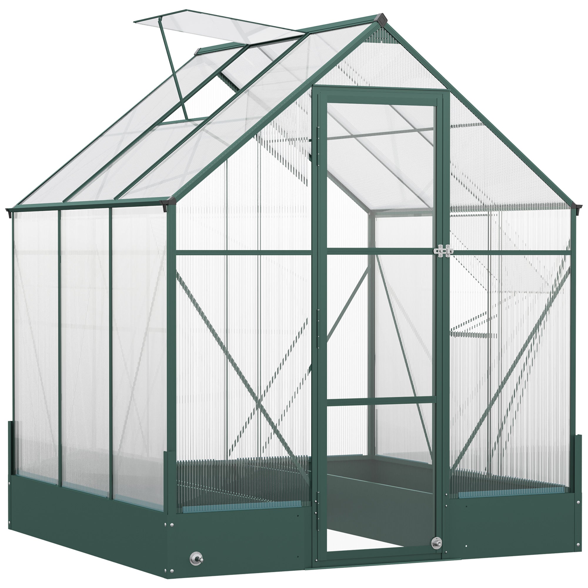 Outsunny Garden Walk-in Aluminium Greenhouse Polycarbonate with Plant Bed, Temperature Controlled Window, Foundation, 6 x 6ft - North Peak Garden Furniture