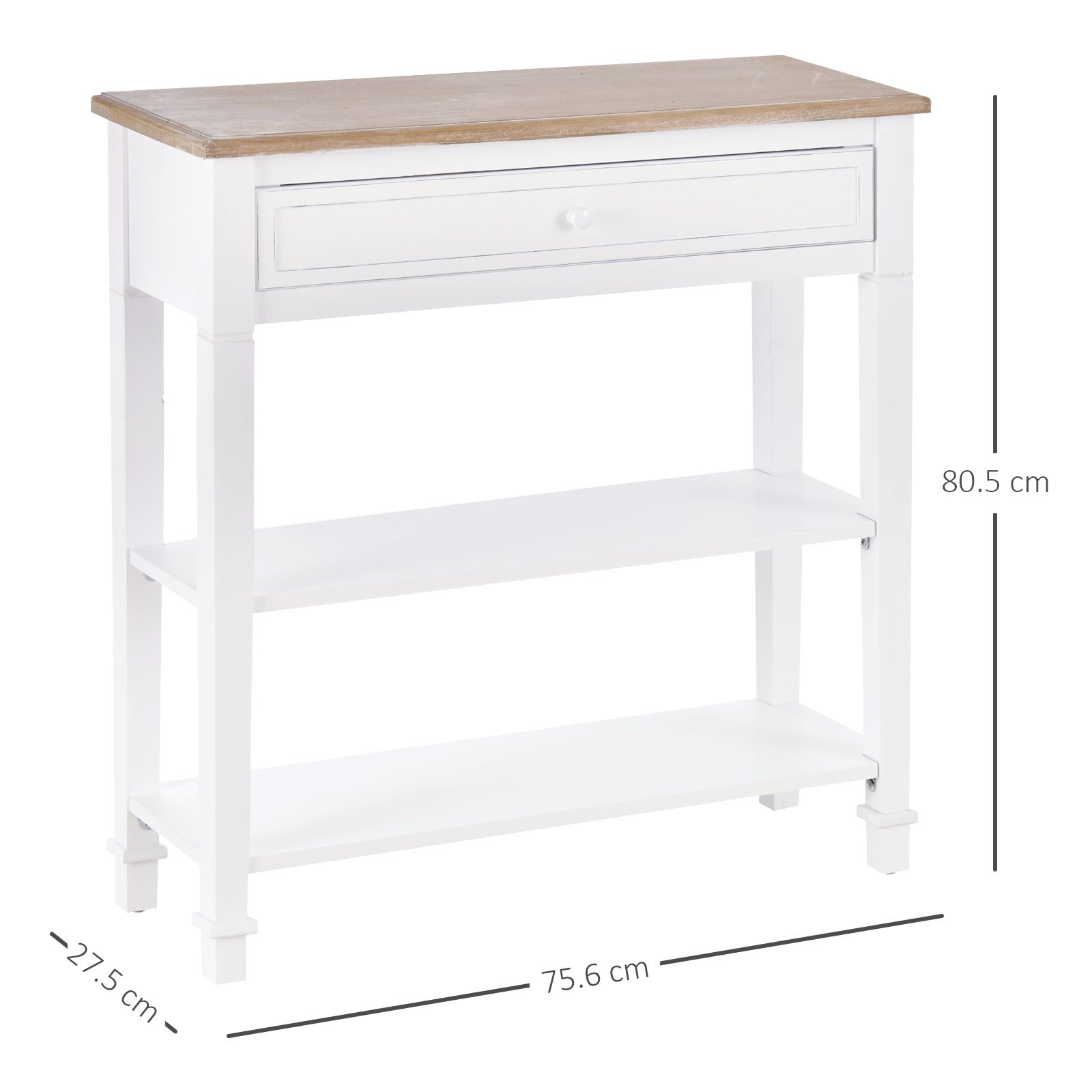 HOMCOM Console Table Hallway Side Desk 1 Drawer 2 Shelves Worktop Handle Retro Elegant Style Home Display Storage for Bedroom Livingroom - North Peak Garden Furniture