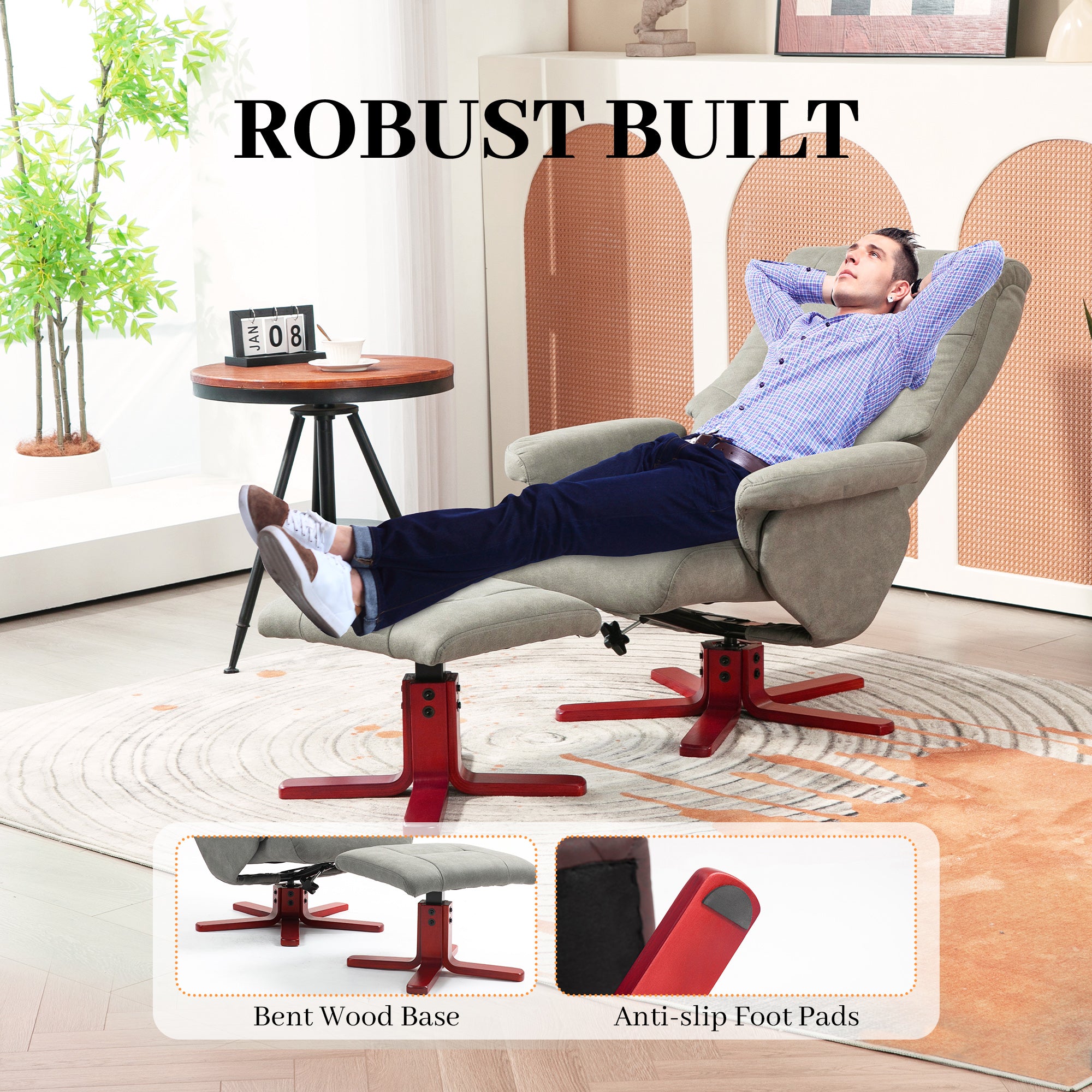 HOMCOM Faux Microfibre Leather Manual Recliner and Footstool Set - Grey - North Peak Garden Furniture