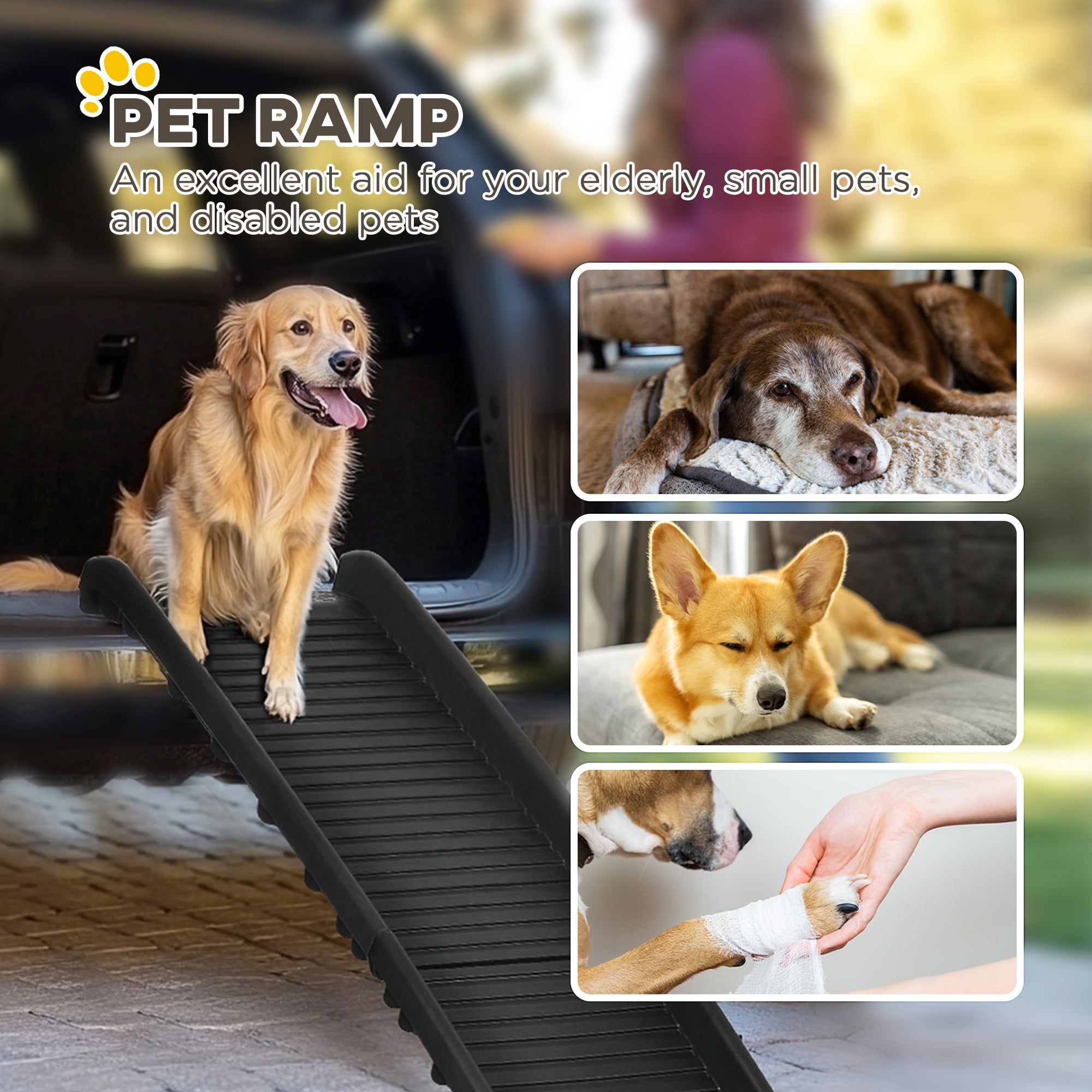 PawHut Foldable Pet Ramp Dog Car Ramp for SUVs, Cars - Black - North Peak Garden Furniture