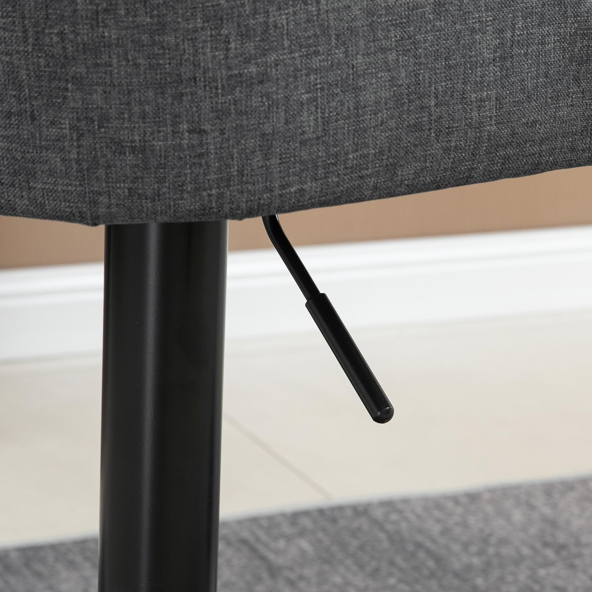 HOMCOM Modern Adjustable Bar Stools Set of 2, Swivel Fabric Barstools with Footrest, Armrests and Back, for Kitchen Counter and Dining Room, Dark Grey - North Peak Garden Furniture