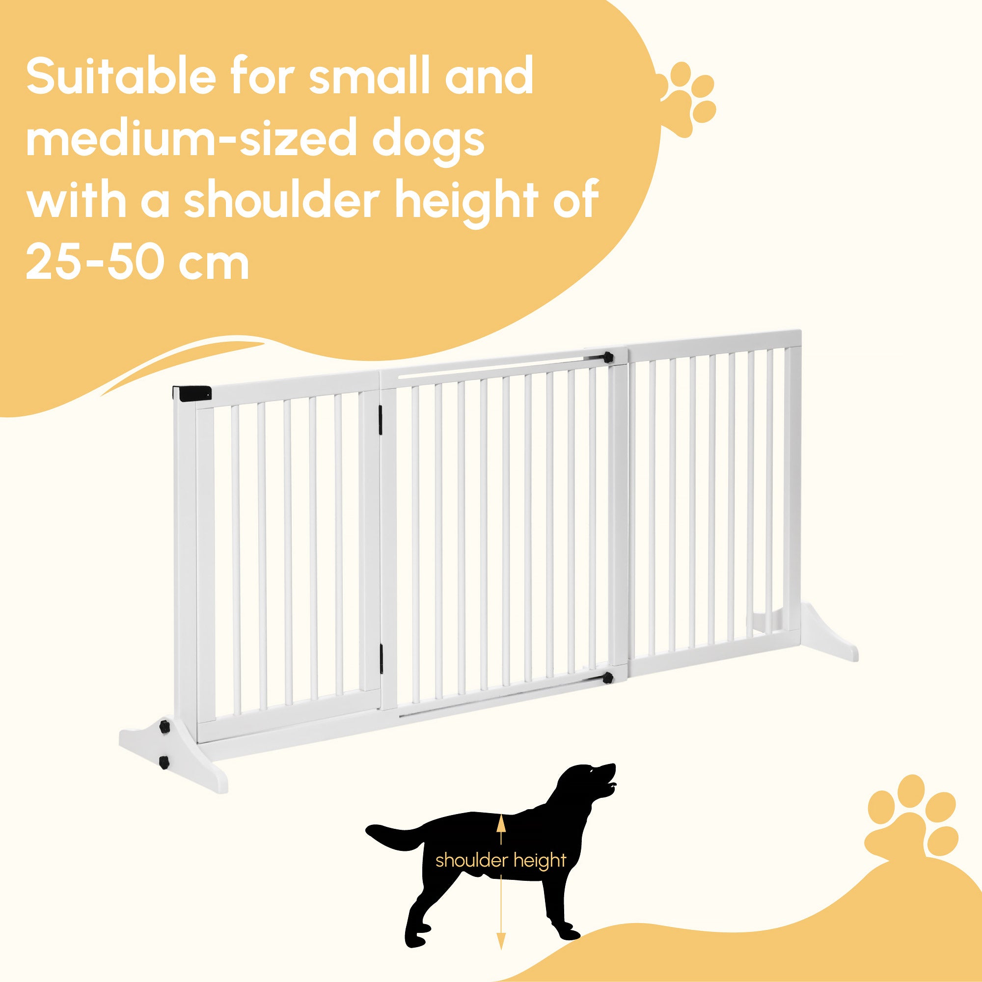 PawHut Adjustable Wooden Pet Gate Freestanding Dog Barrier Fence Doorway 3 Panels Safety Gate w/ Lockable Door White 71H x 113-166W cm - North Peak Garden Furniture