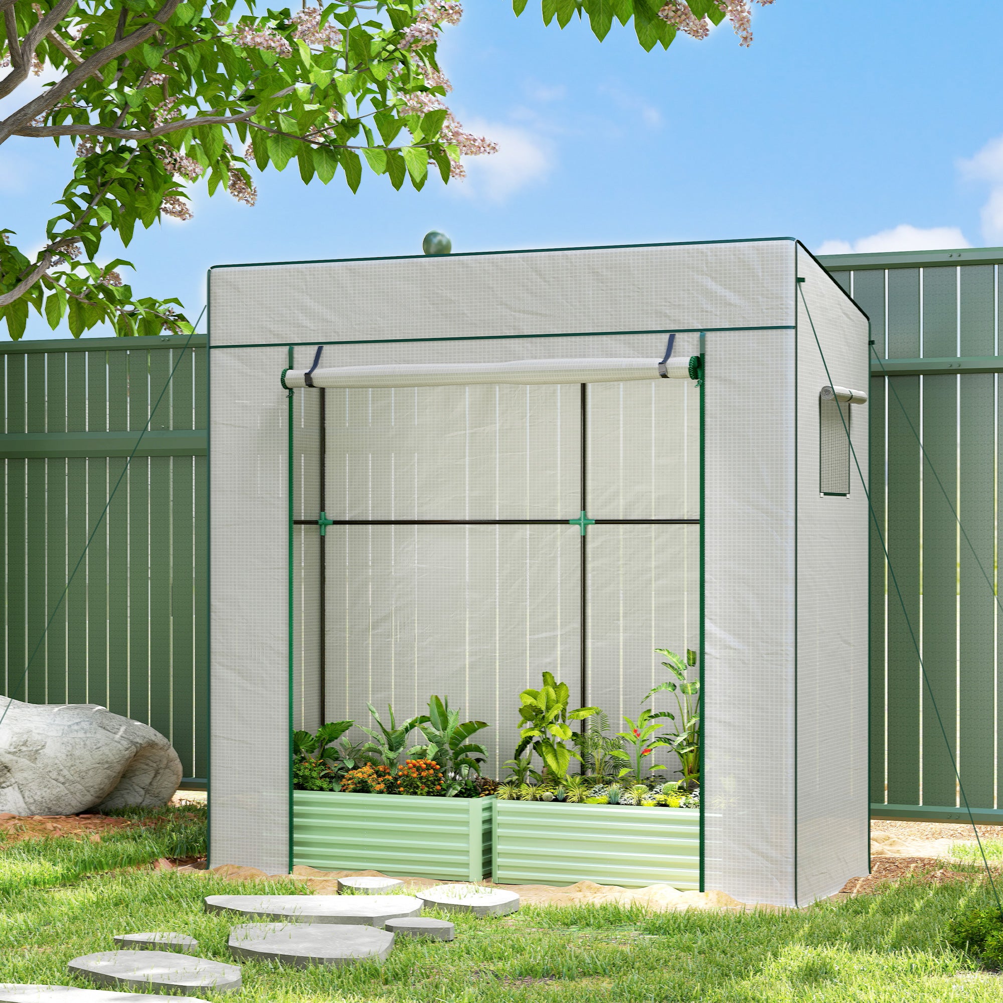 Outsunny PE Cover Walk-in Outdoor Greenhouse, White