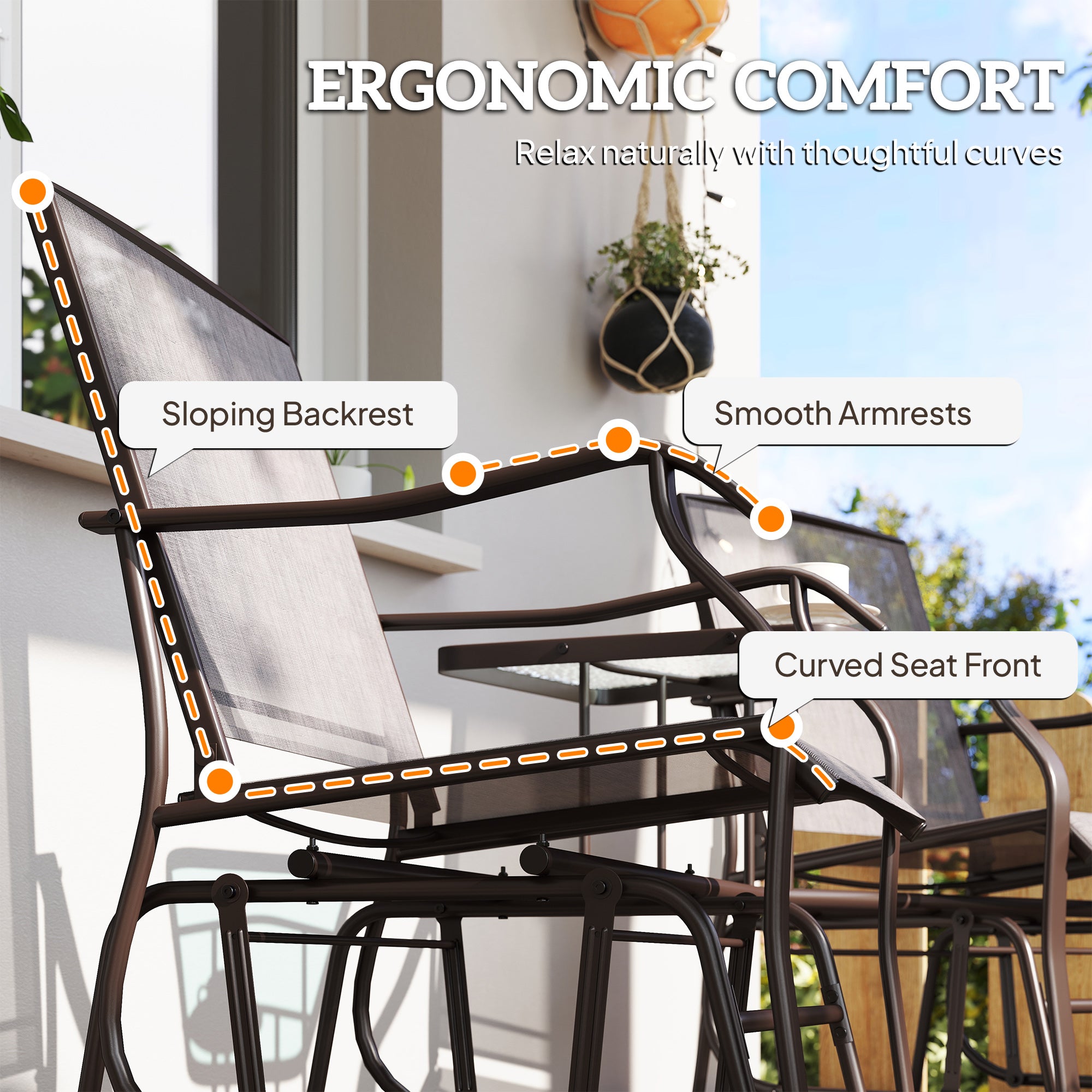 Outsunny Gliding Jack and Jill Seat, with Glass-Top Table - Brown/Grey
