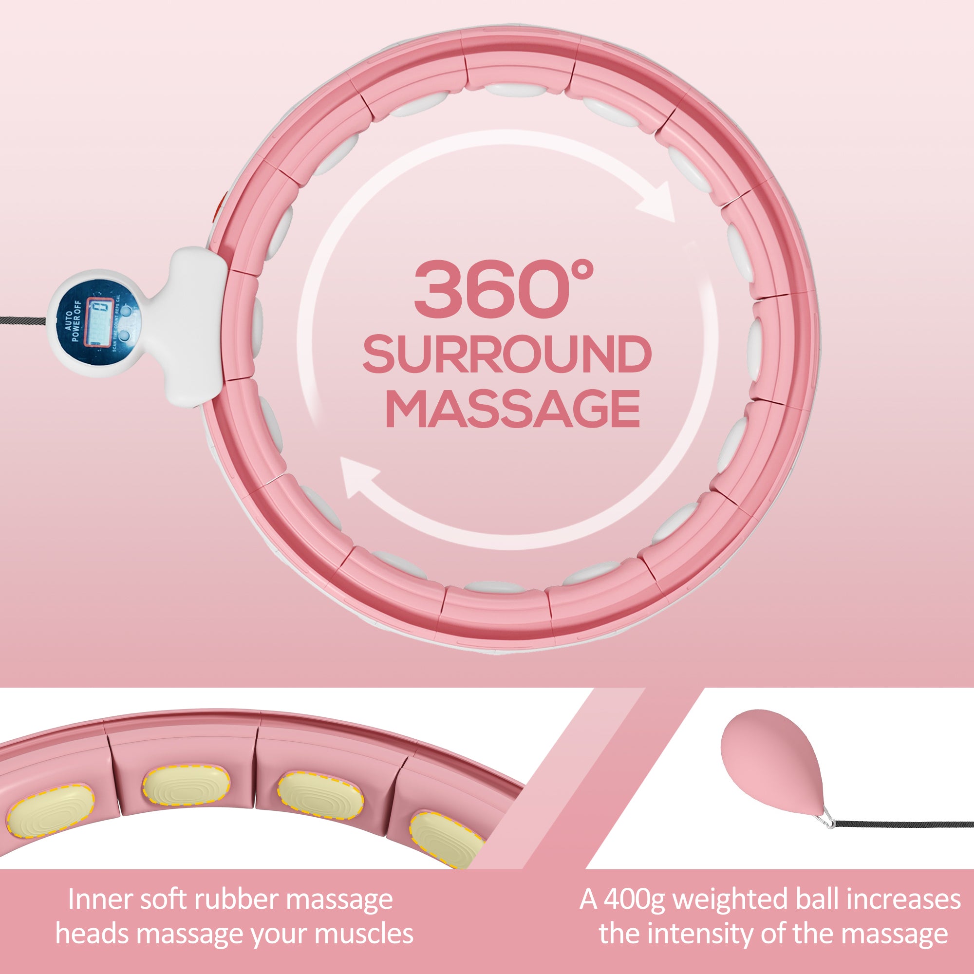 SPORTNOW Smart Weighted Hula Hoop, Massage Hula Ring with 16 Detachable Knots, 360° Auto-Rotating Ball and Digital Counter - North Peak Garden Furniture