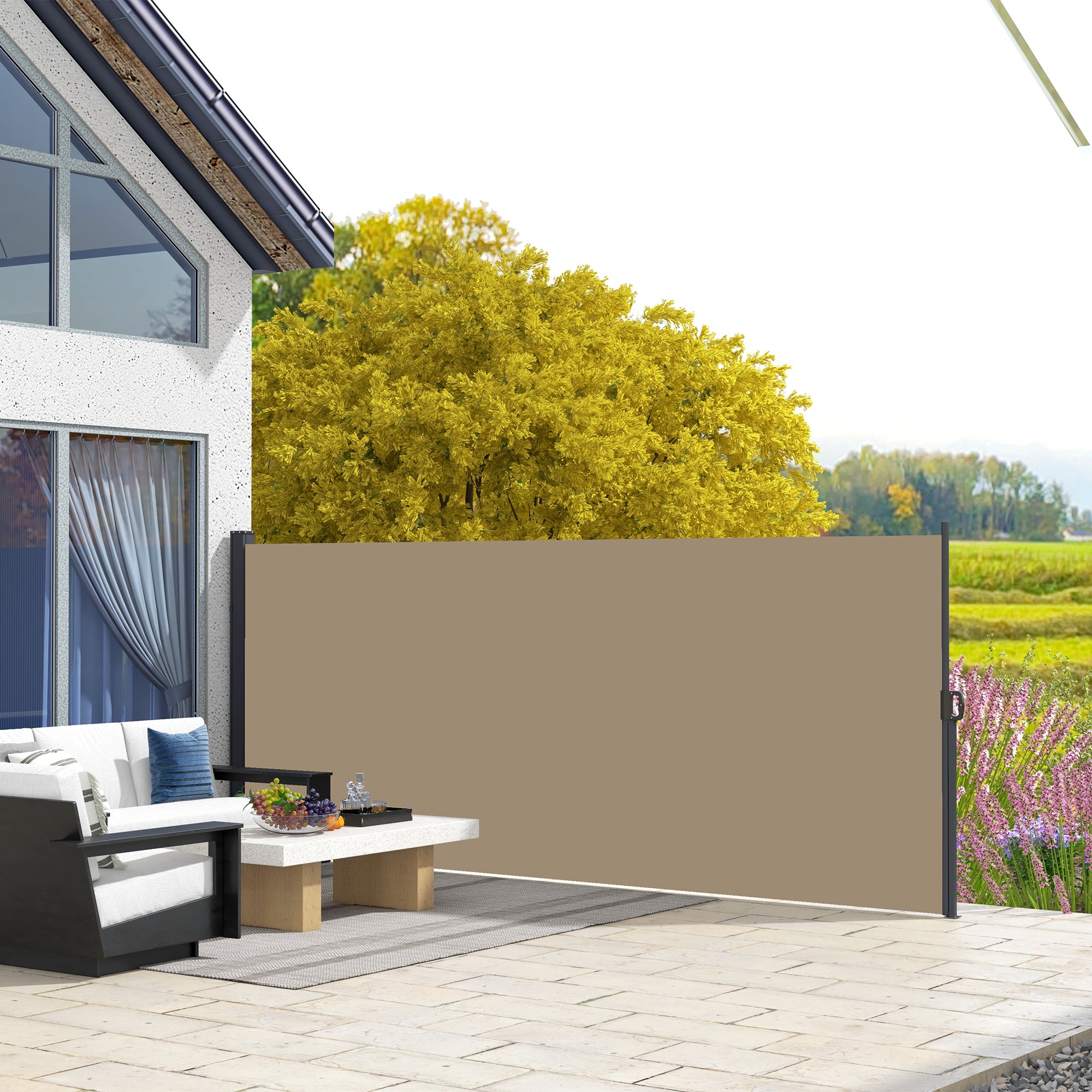 Outsunny Retractable Side Awning, Outdoor Privacy Screen for Garden, Hot Tub, Balcony, Terrace, Pool, 400 x 160cm, Khaki - North Peak Garden Furniture