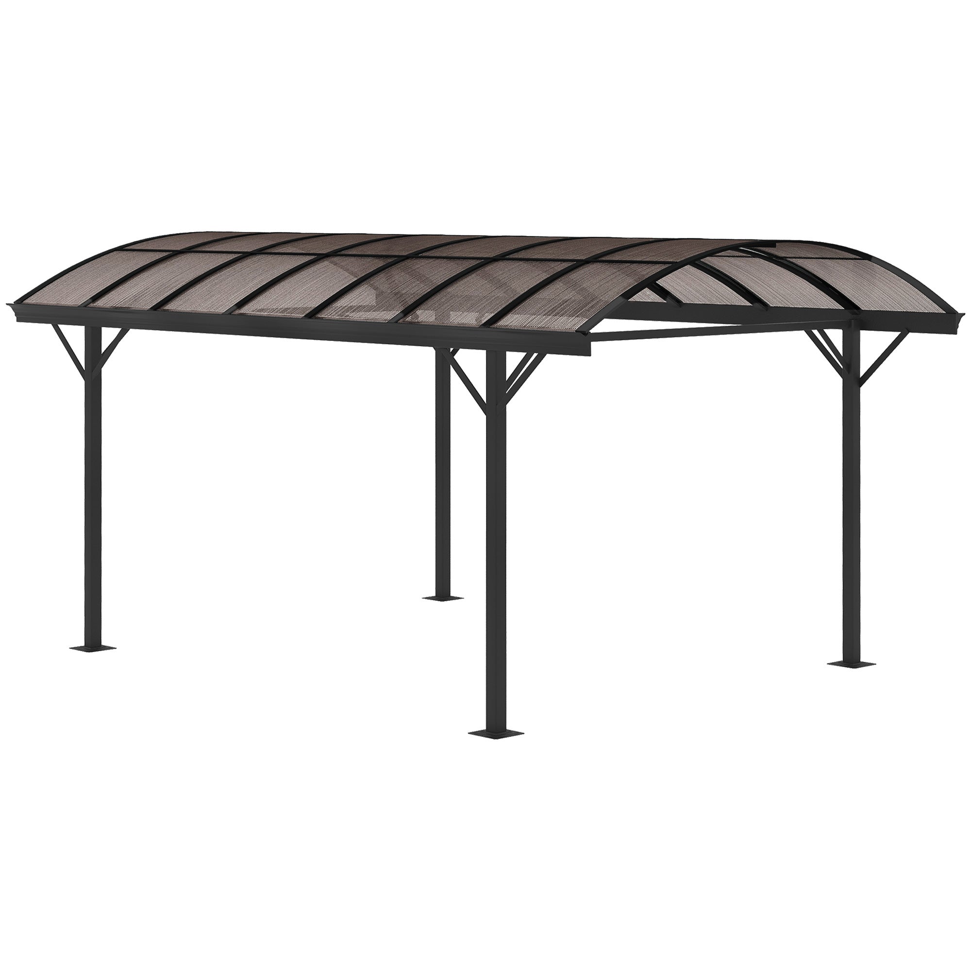 Outsunny 5 x 3(m) Hardtop Gazebo Aluminium Pavilion Carport Garden Shelter Pergola with Polycarbonate Roof, Brown