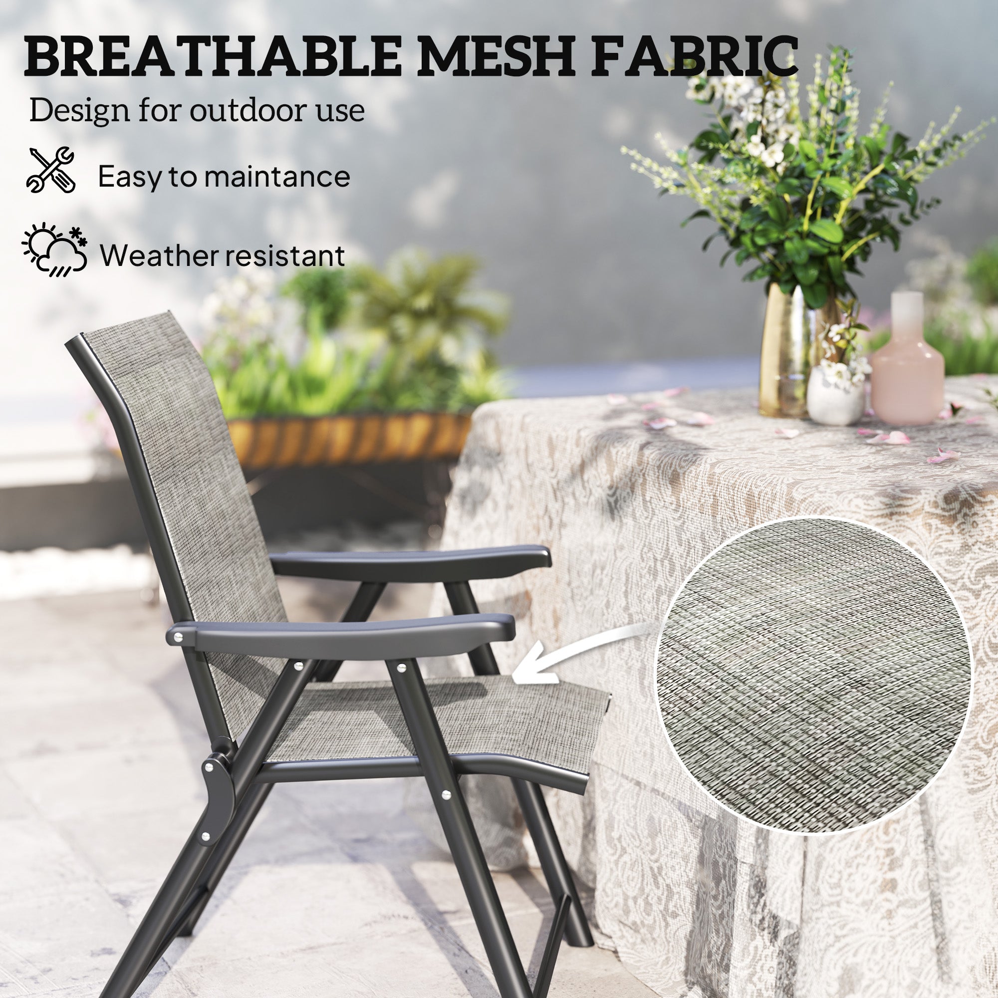 Outsunny Set of Two Folding Outdoor Chairs - Black/Grey - North Peak Garden Furniture
