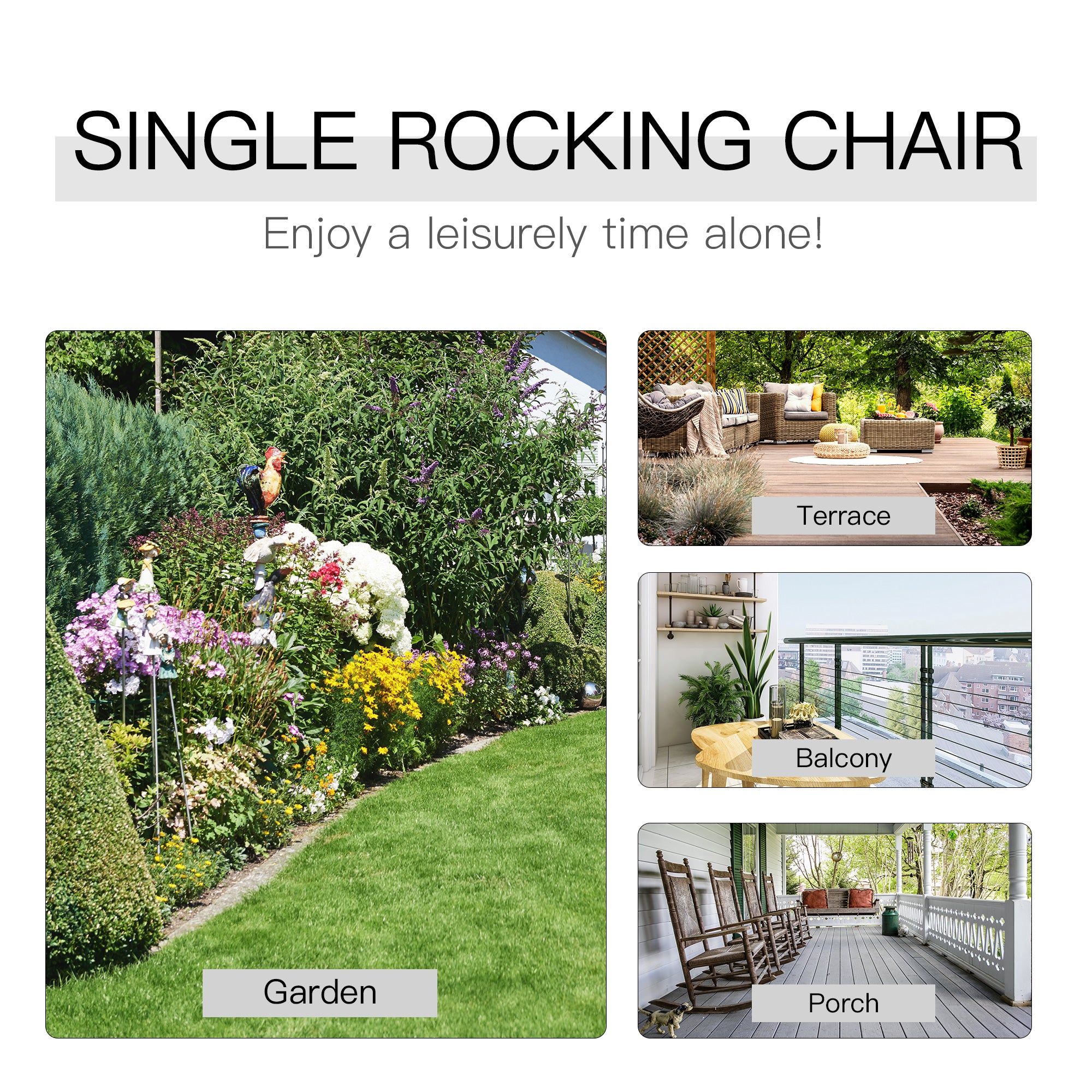 Outsunny Outdoor Porch Rocking Chair Armchair Wooden Patio Rocker Balcony Deck Garden Seat White - North Peak Garden Furniture