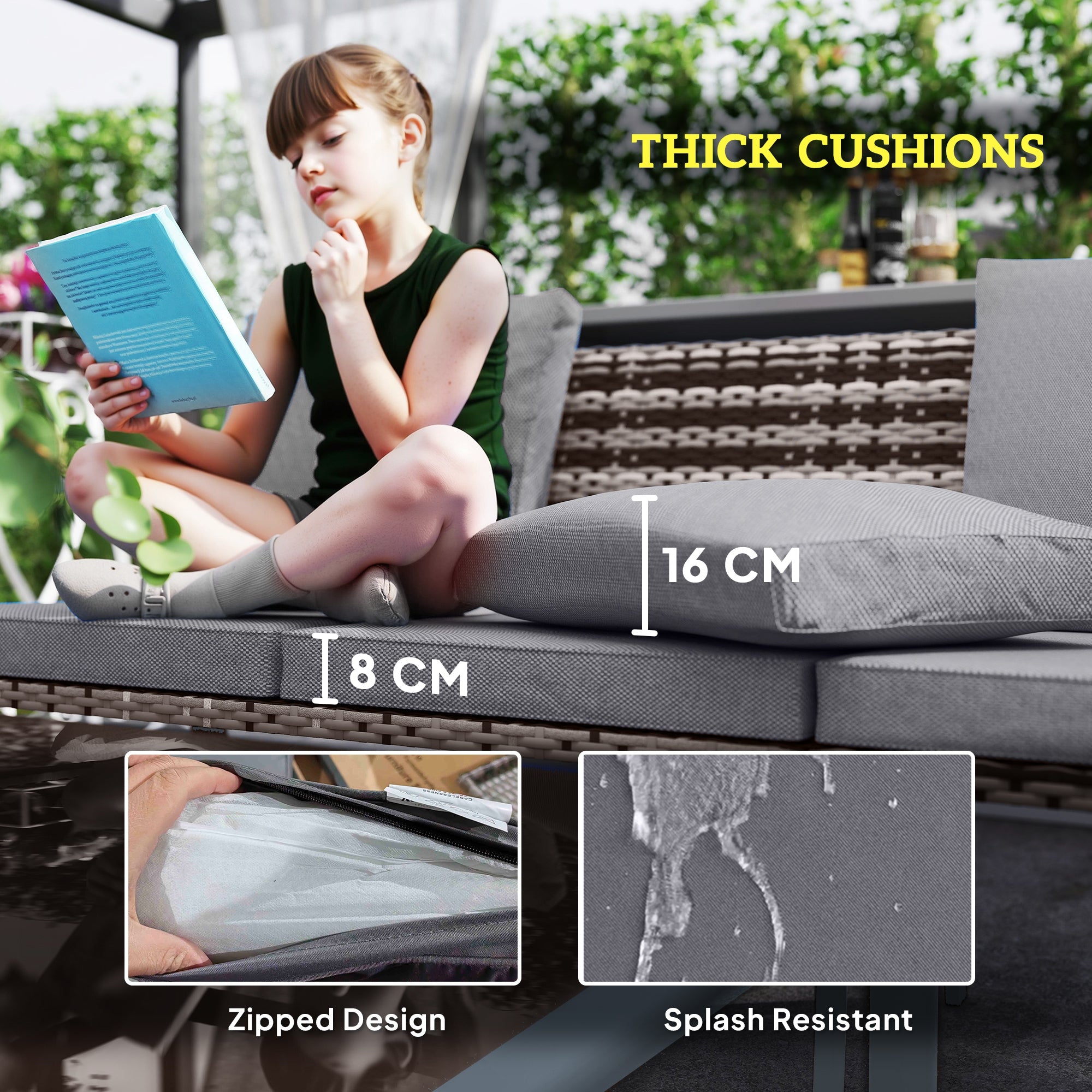 Outsunny Six-Piece Rattan Garden Sofa Set - Grey - North Peak Garden Furniture