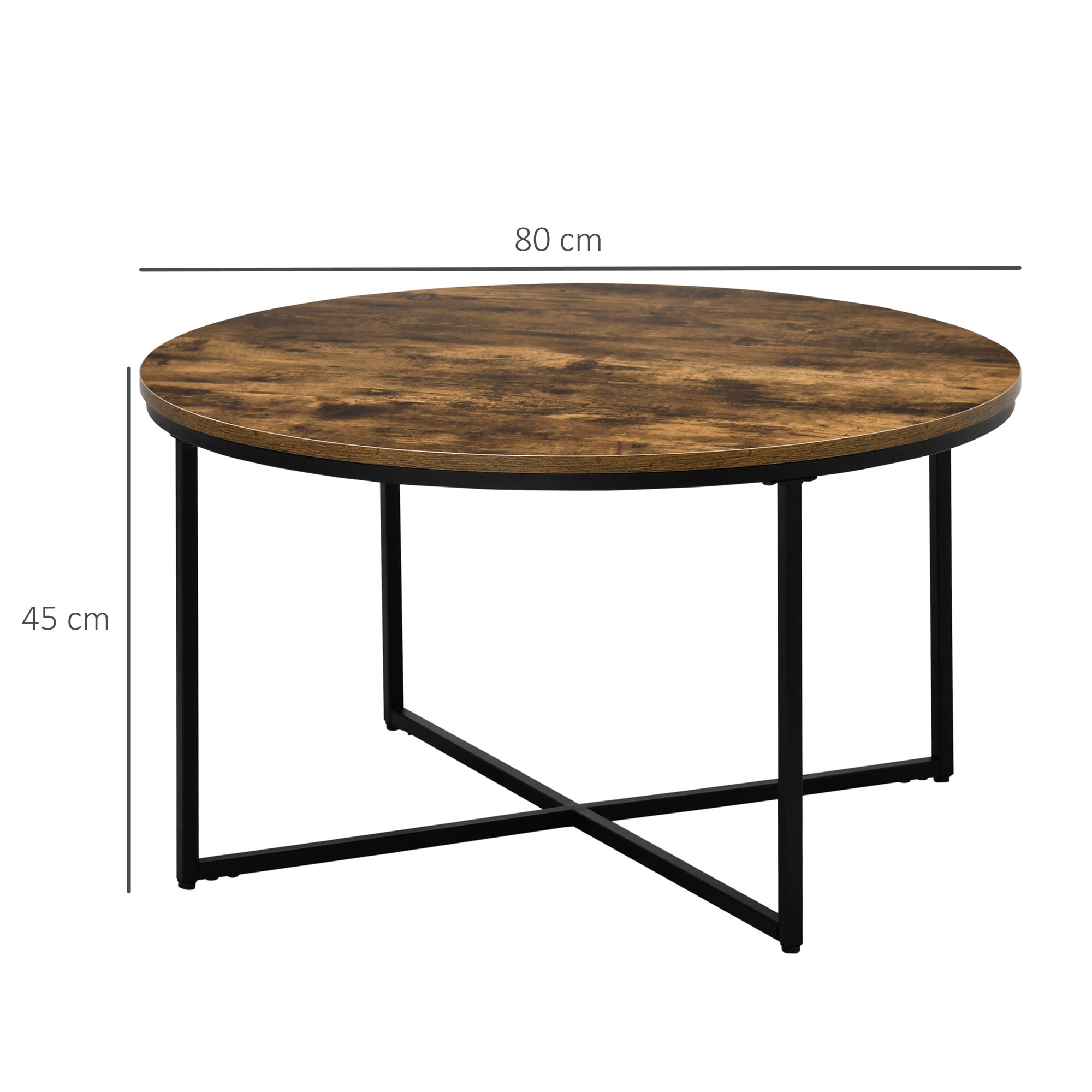HOMCOM Round Coffee Table, Industrial Side Table with Metal Frame, Large Coffee Tables for Living Room, Bedroom, Rustic Brown - North Peak Garden Furniture