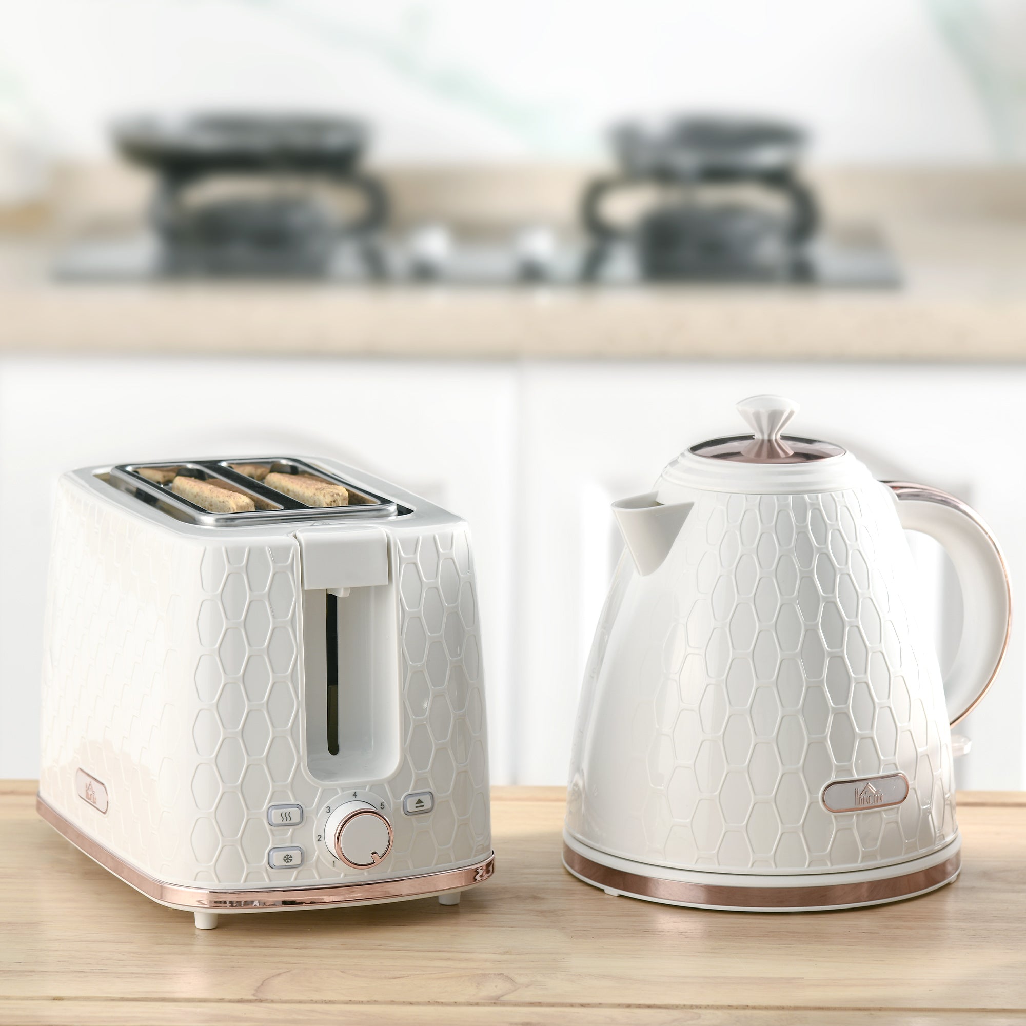 HOMCOM 1.7L 3000W Fast Boil Kettle & 2 Slice Toaster Set, Kettle and Toaster Set with Auto Shut Off, Browning Controls, White - North Peak Garden Furniture