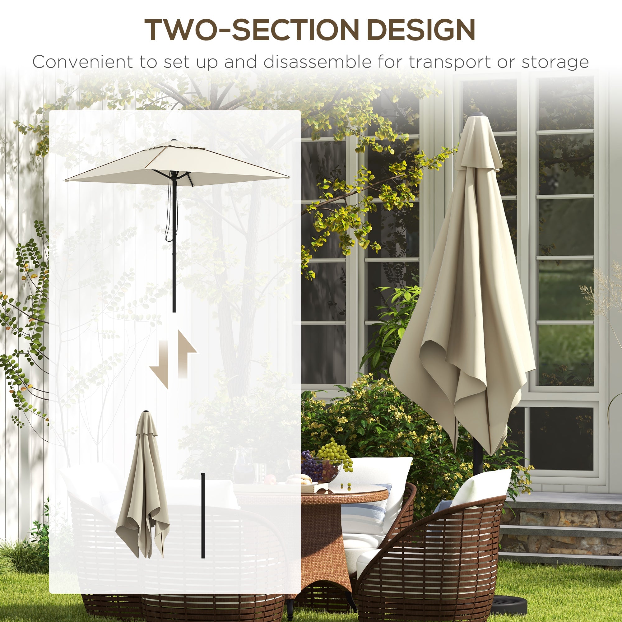 Outsunny 215cm Square Canopy Parasol, with Contrast Piping - Beige/Brown - North Peak Garden Furniture