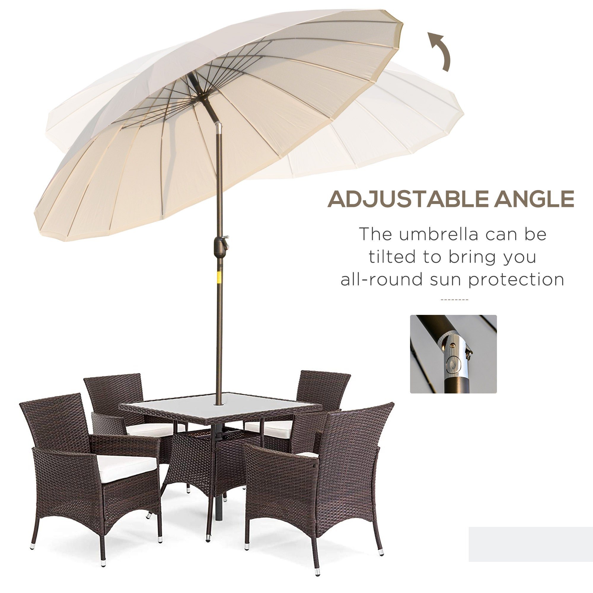 Outsunny 2.5m Shanghai Garden Parasol Umbrella with Crank & Tilt, Adjustable Outdoor Sun Shade, Off-White - North Peak Garden Furniture