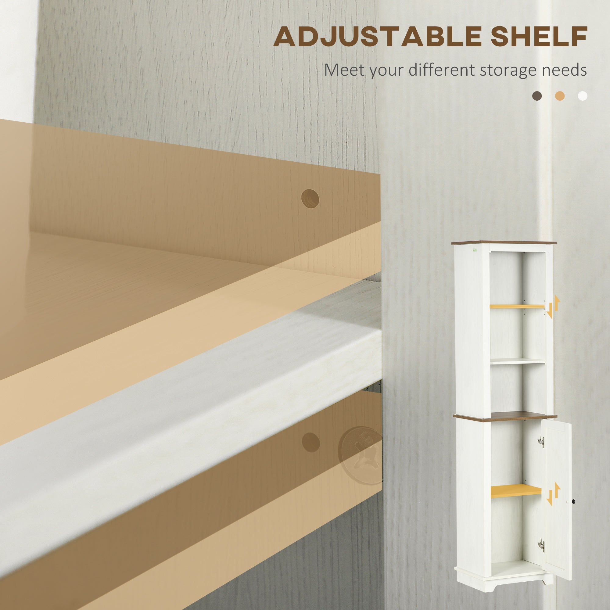 kleankin Bathroom Cabinet, Tall Storage Cabinet with Door and Adjustable Shelves, 39.5 x 30 x 160 cm, White - North Peak Garden Furniture