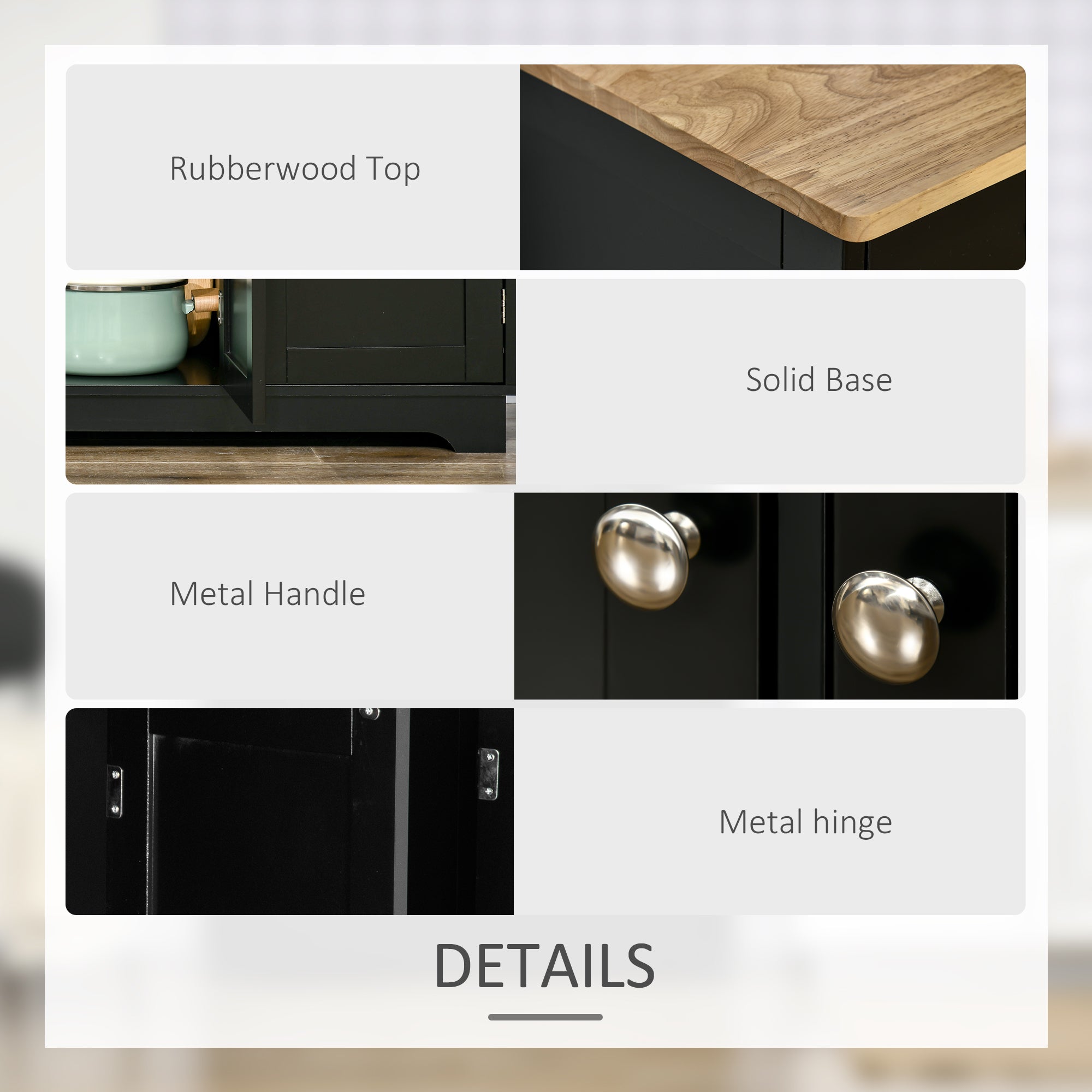 HOMCOM Sideboard with Rubberwood Top and Adjustable Shelves for Dining Room, Kitchen - Black - North Peak Garden Furniture