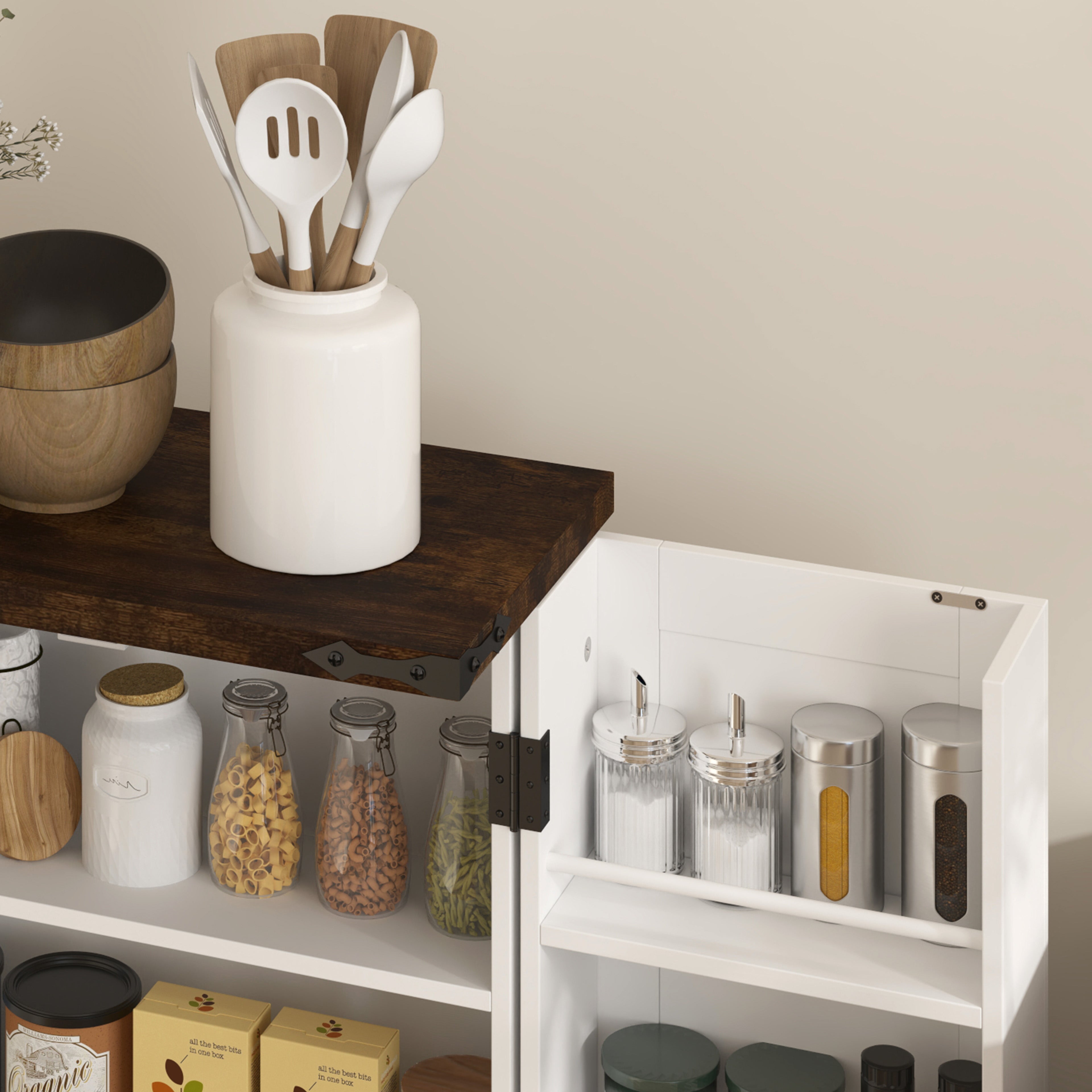 HOMCOM Multi-Storage Farmhouse Style Cabinet - White - North Peak Garden Furniture