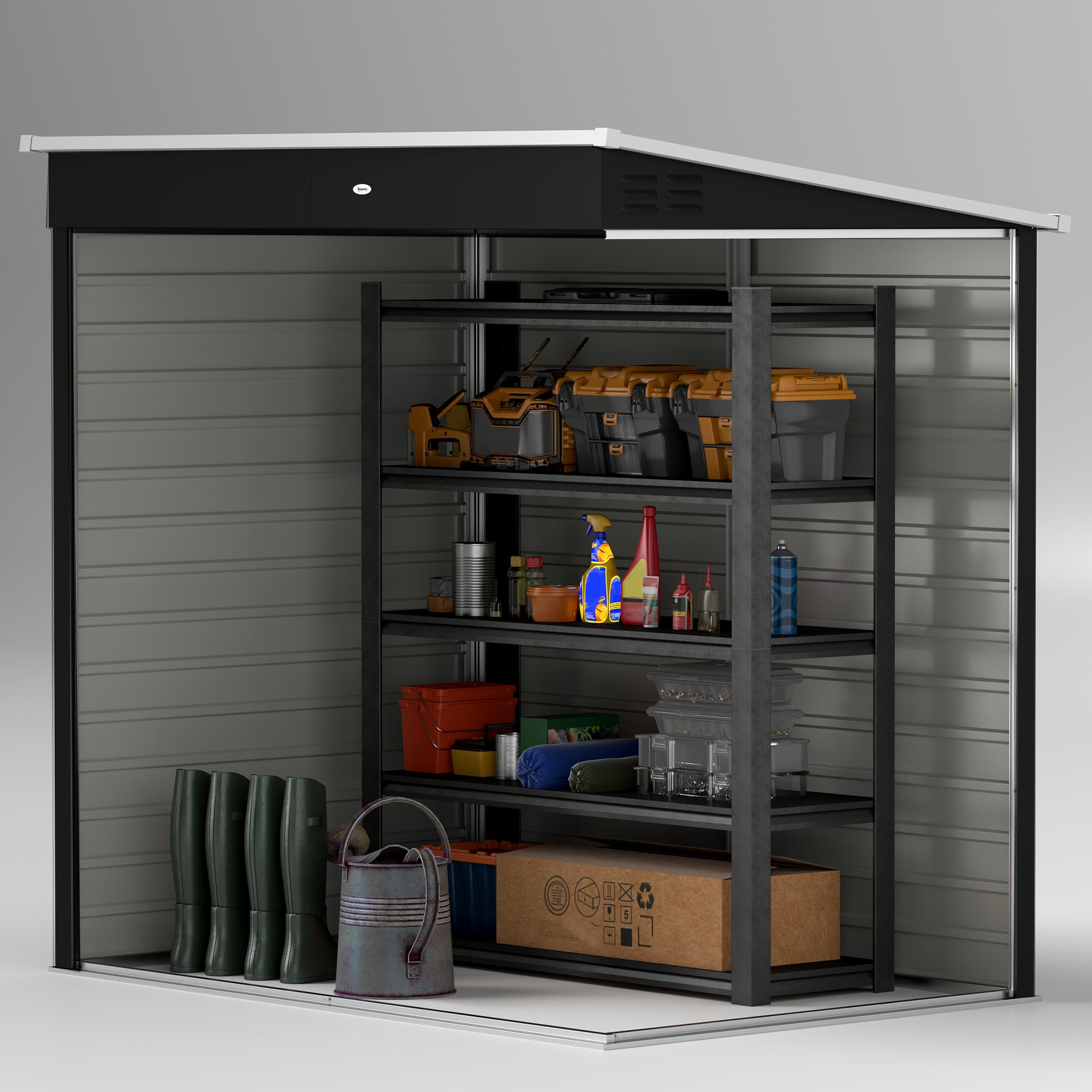 Outsunny 6 x 4ft Metal Garden Storage Shed, Outdoor Tool Storage Shed with Lockable Door and Gloves for Garden, Patio, Dark Grey - North Peak Garden Furniture
