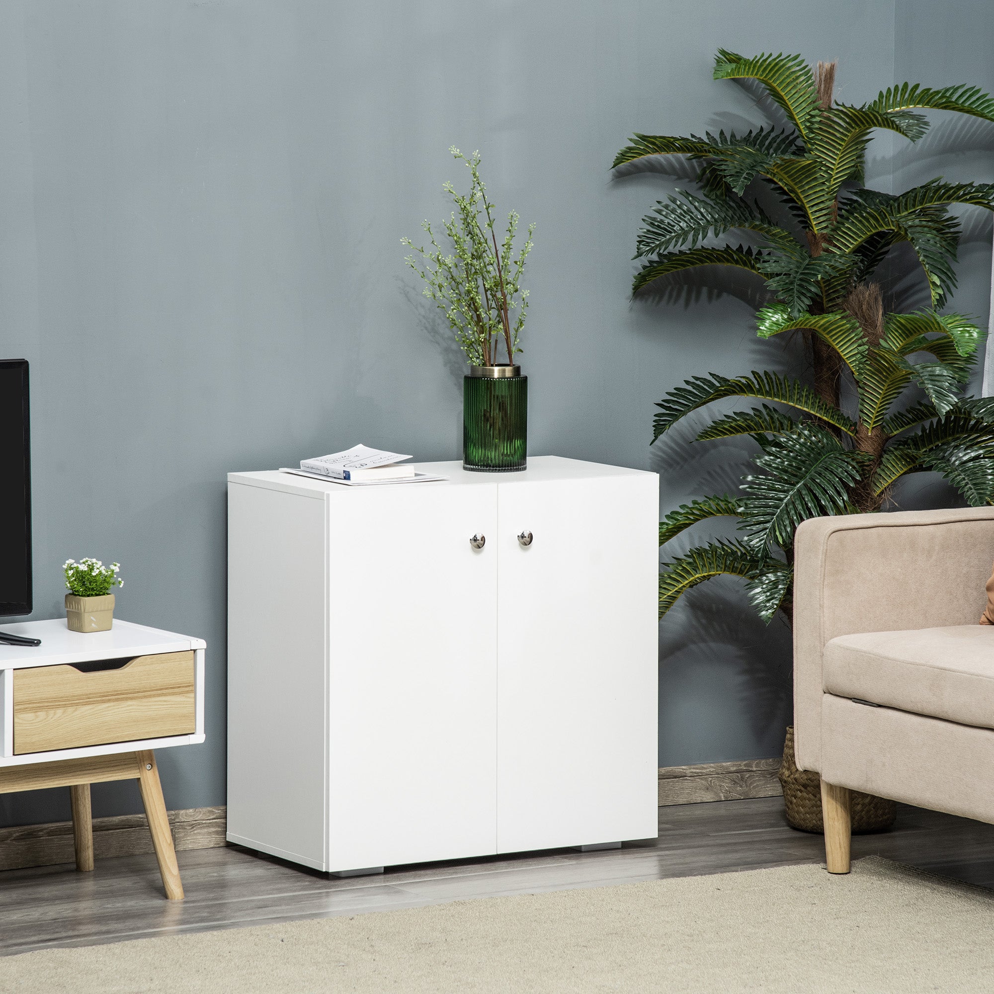 HOMCOM Storage Cabinet w/ Two Shelves Wooden Sideboard Freestanding Kitchen Cupboard Bookcase - White - North Peak Garden Furniture