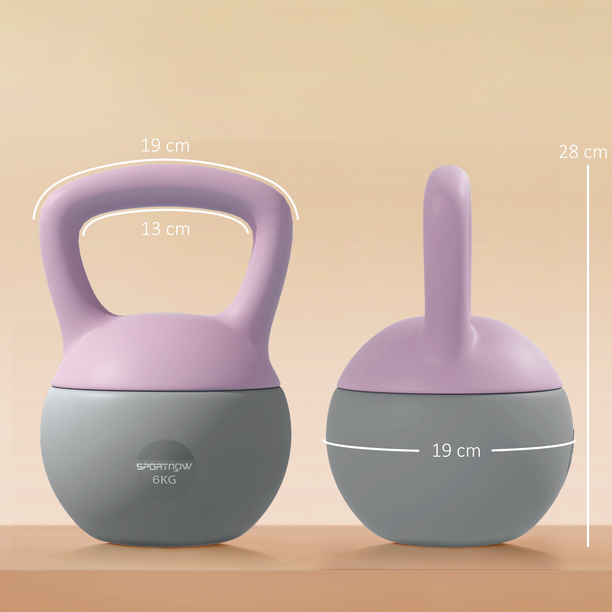 SPORTNOW Soft Kettlebell, 6kg Kettle Bell with Non-Slip Handle for Home Gym Weight Lifting and Strength Training, Purple and Grey - North Peak Garden Furniture
