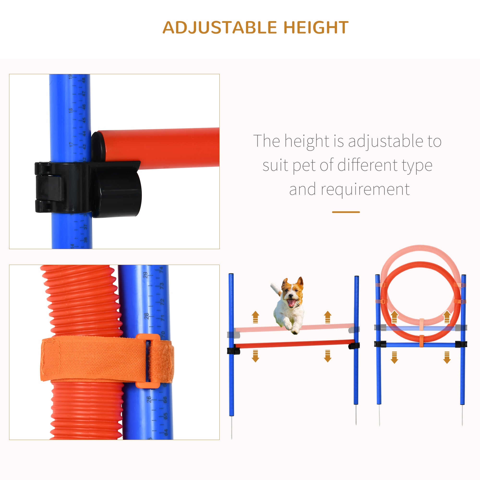 PawHut Pet Agility Training Equipment Dog Play Run Jump Obedience Training Set Adjustable (Pole + Hoop + Hurdle) - North Peak Garden Furniture