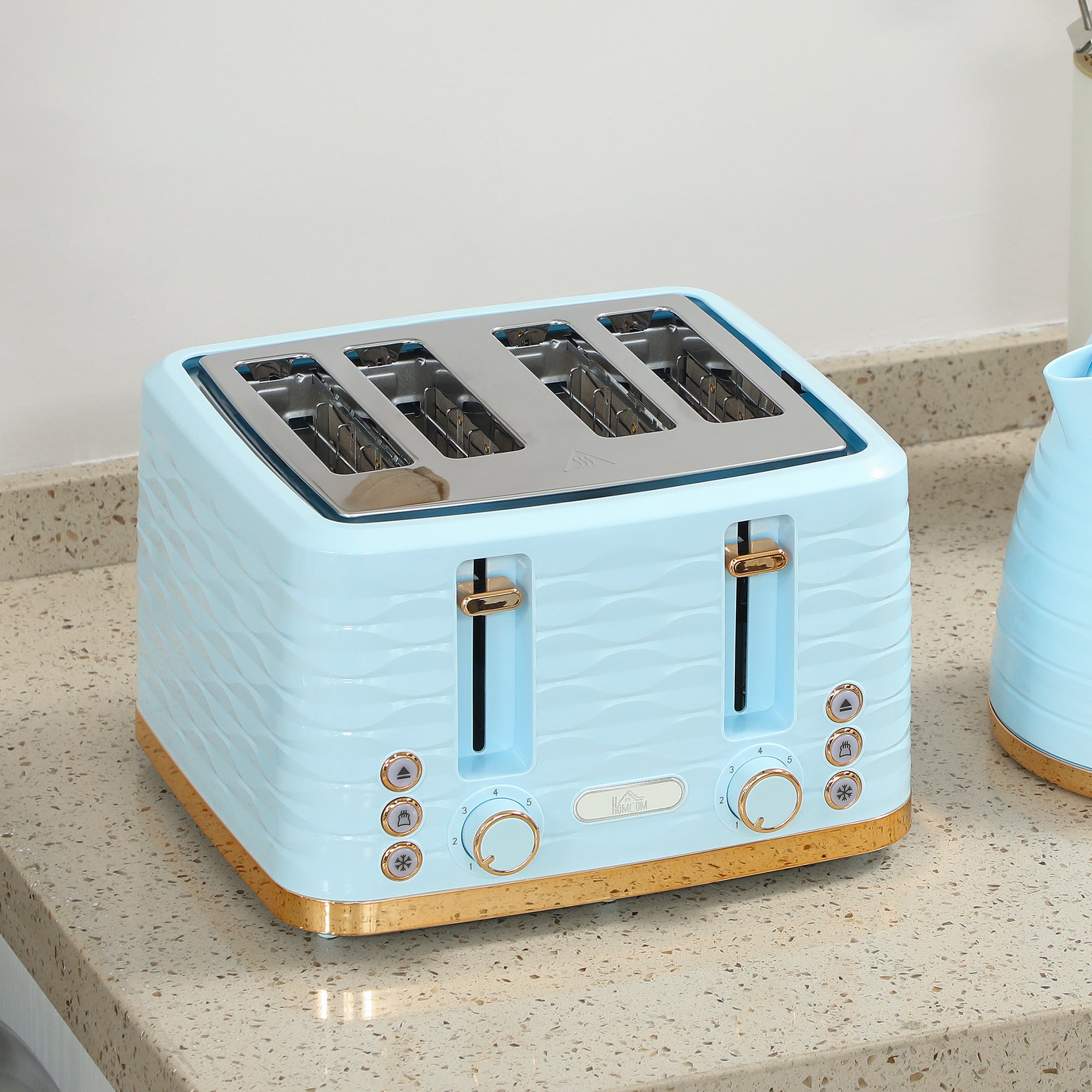 HOMCOM 3000W 1.7L Kettle & 4 Slice Toaster, Kettle and Toaster Set with 7 Browning Controls and Crumb Tray, Light Blue
