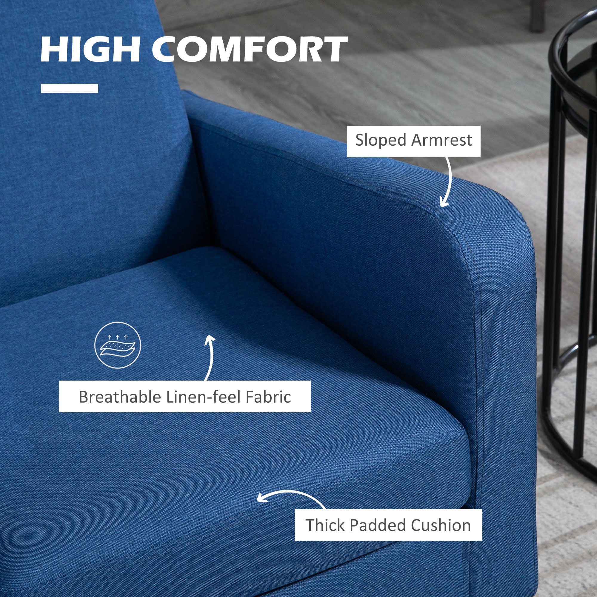 HOMCOM Linen-Look Boxy Armchair - Blue - North Peak Garden Furniture