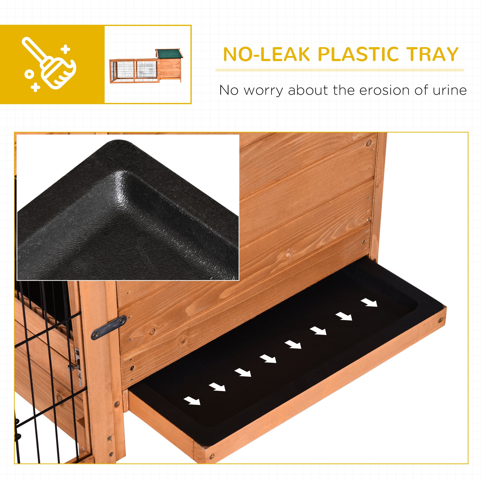 PawHut Wooden Rabbit Hutch Outdoor, Guinea Pig Hutch, Detachable Pet House Animal Cage with Openable Run & Roof Lockable Door Slide-out Tray 146 x 95 x 69cm - North Peak Garden Furniture
