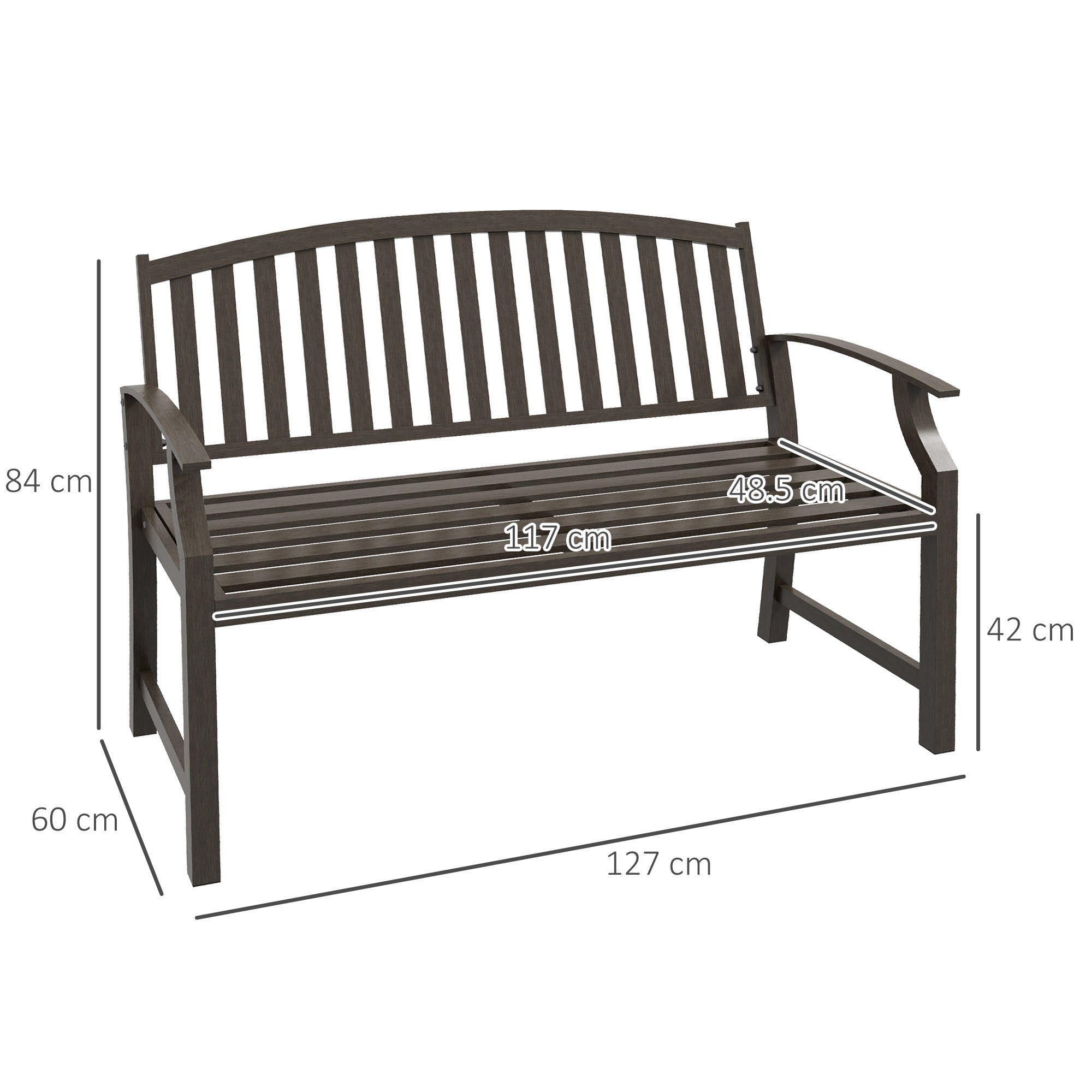 Outsunny Two-Seater Simple Metal Bench - Brown - North Peak Garden Furniture