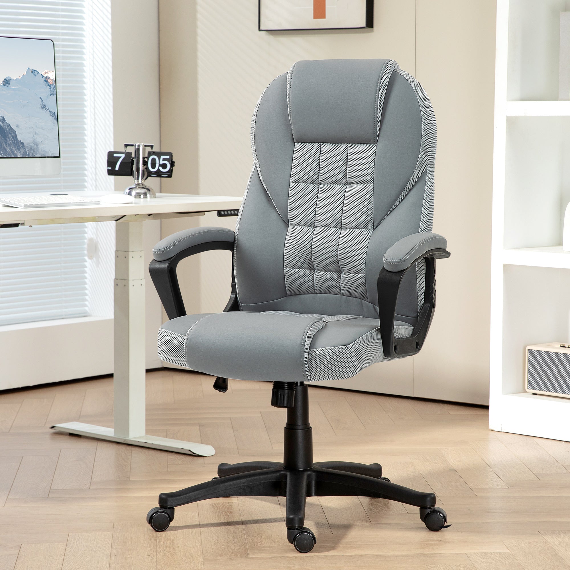 HOMCOM Faux Leather Office Chair - Grey - North Peak Garden Furniture
