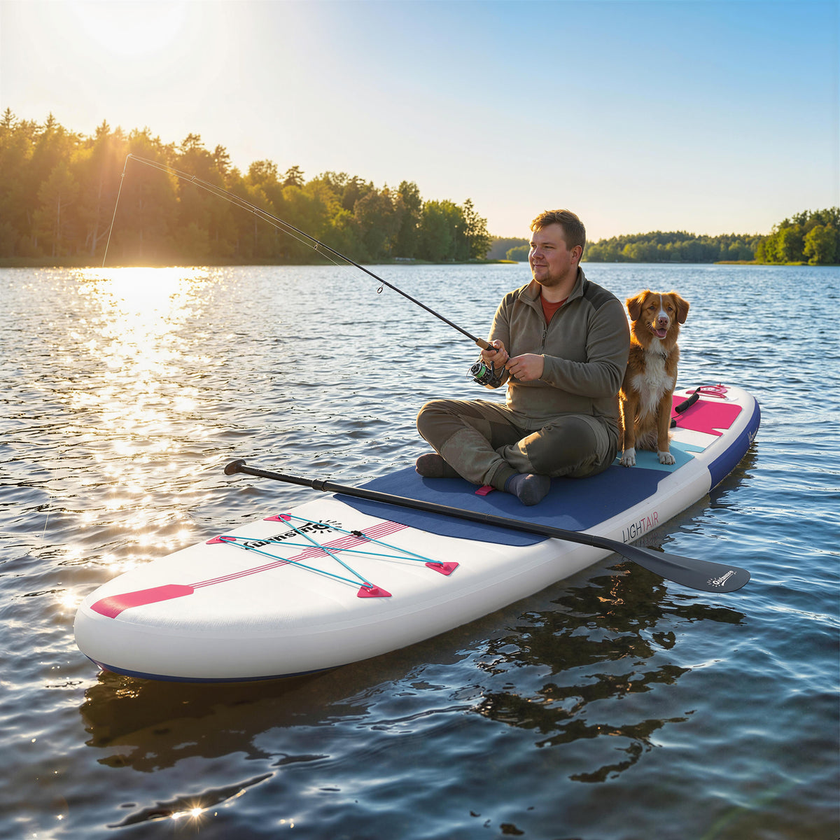 Outsunny Inflatable Stand Up Paddle Board, 305x89x15cm Extra-Wide SUP with Non-Slip EVA Deck, Adj Aluminum Paddle